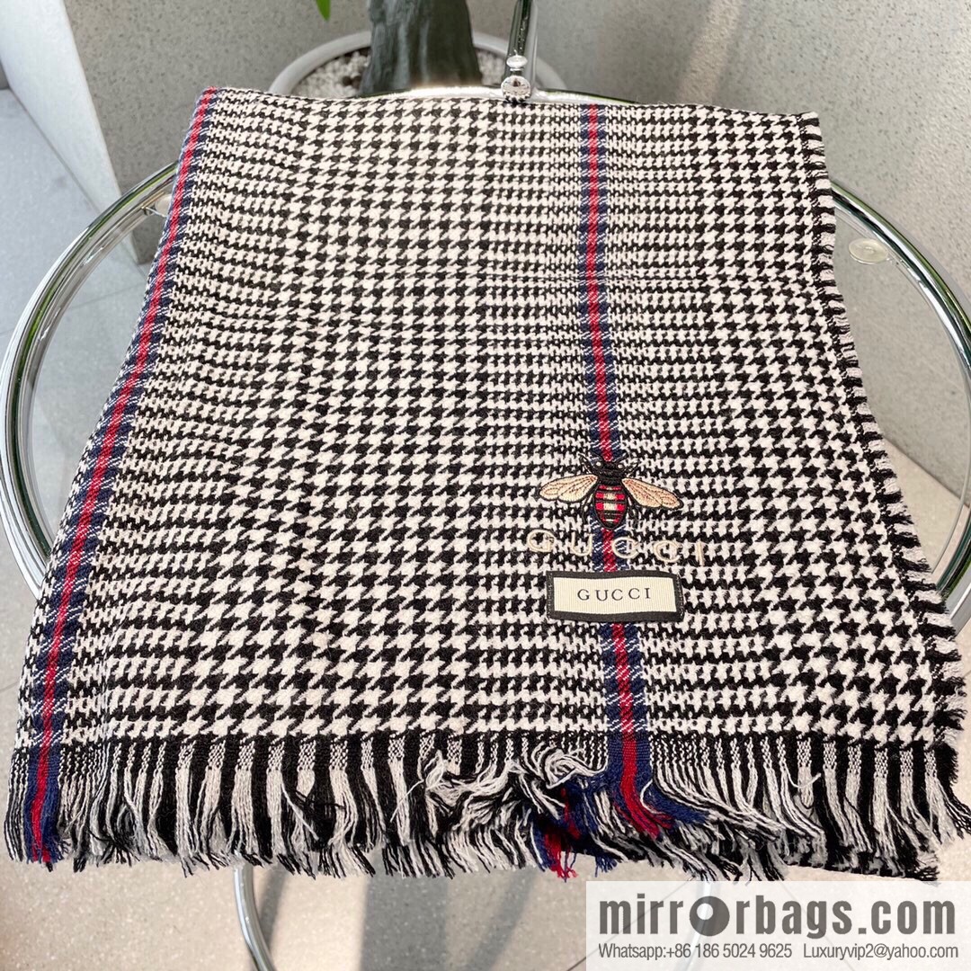 GUCCI Gucci Classic Thousand Birds Grid Cashmere Scarf