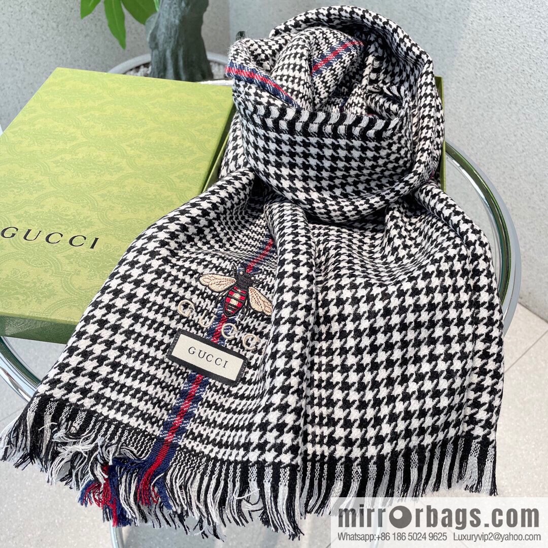 GUCCI Gucci Classic Thousand Birds Grid Cashmere Scarf