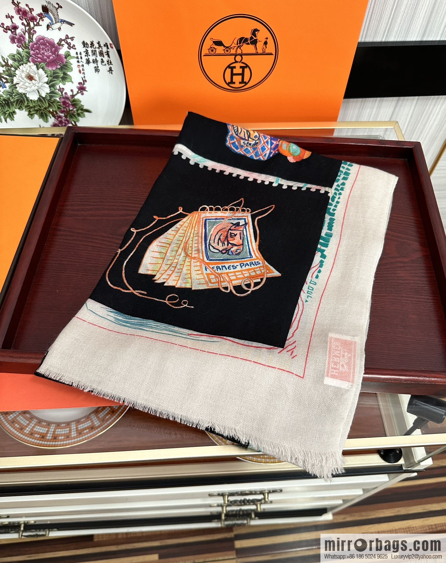 Hermes Hermes Horse Pentium Cashmere Long Towel