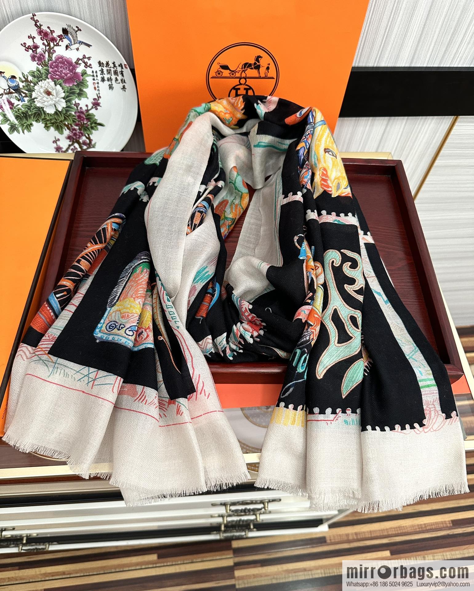 Hermes Hermes Horse Pentium Cashmere Long Towel