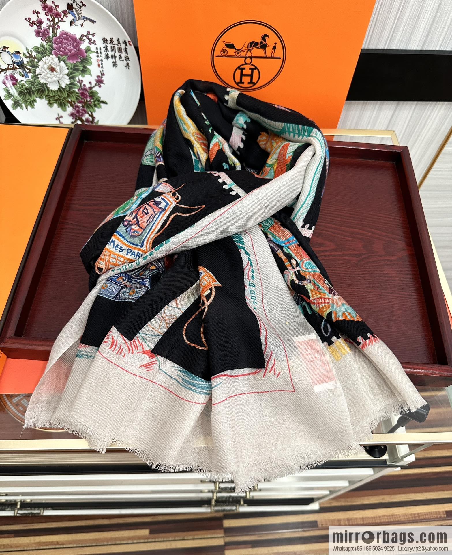 Hermes Hermes Horse Pentium Cashmere Long Towel
