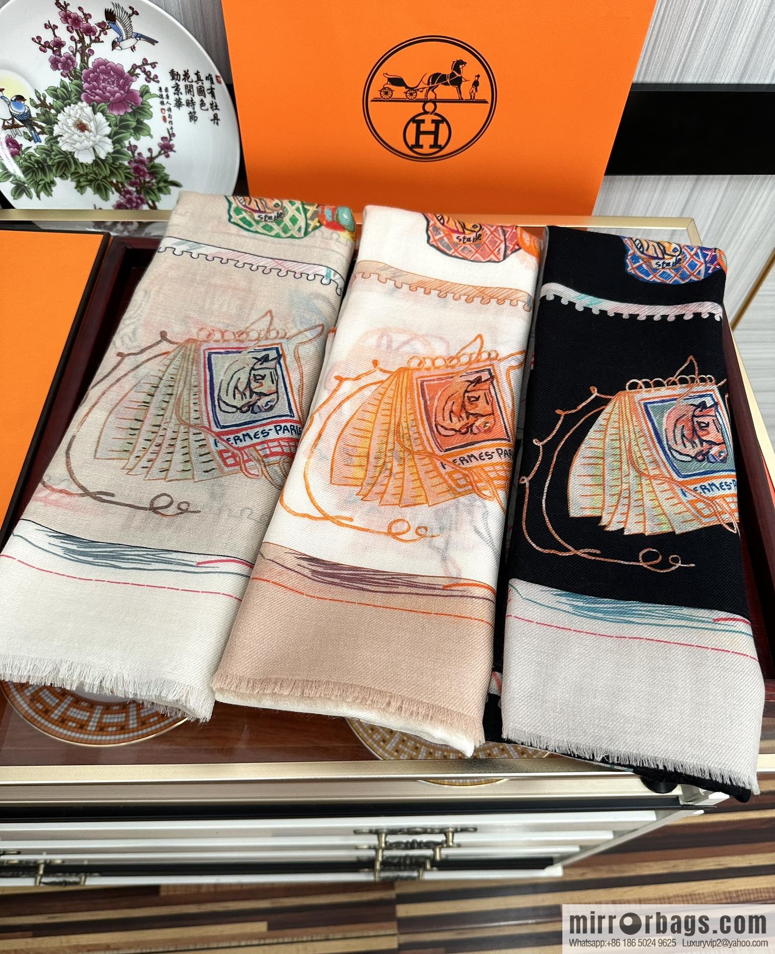 Hermes Hermes Horse Pentium Cashmere Long Towel