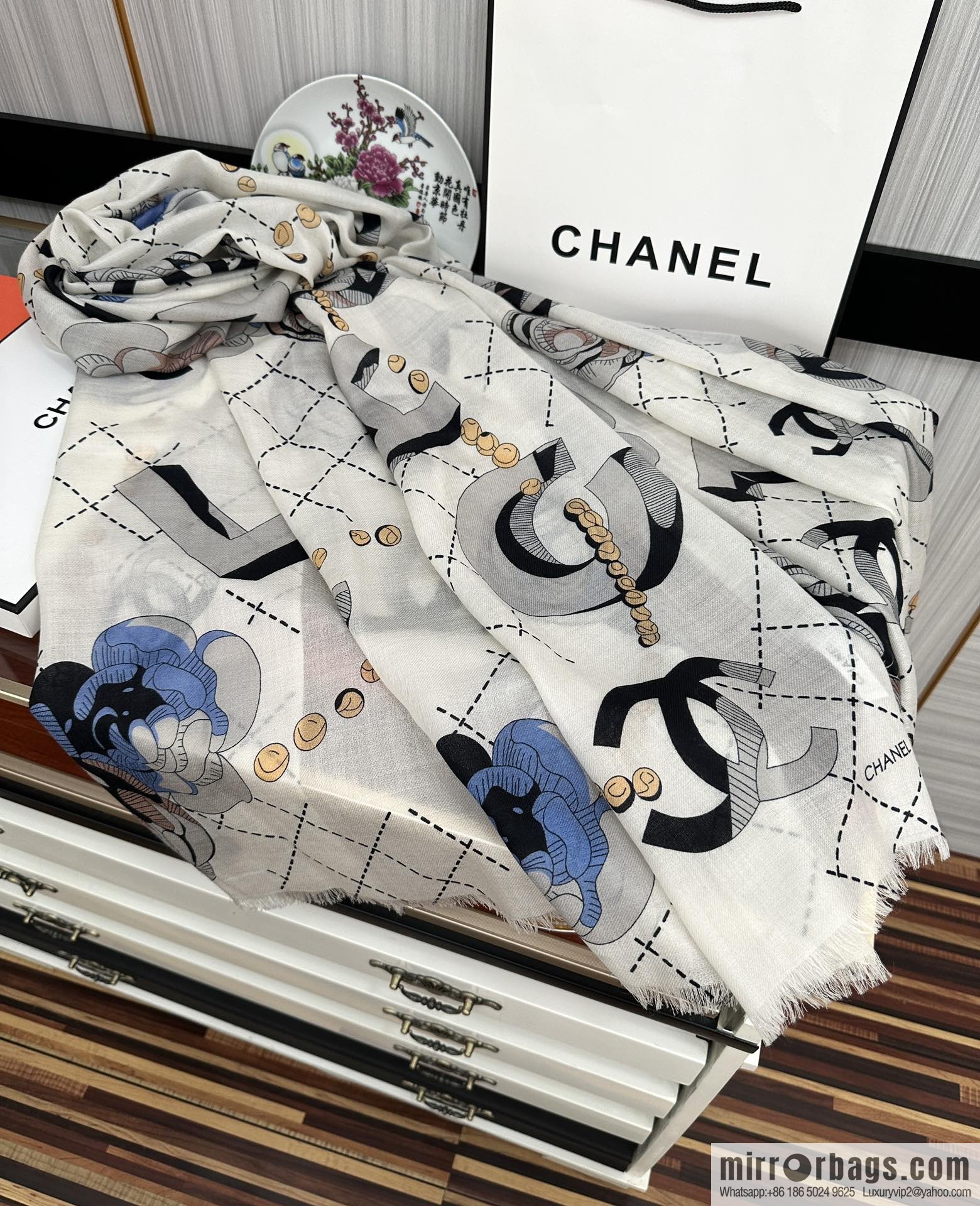Chanel Flower Double C Cashmere Long Towel