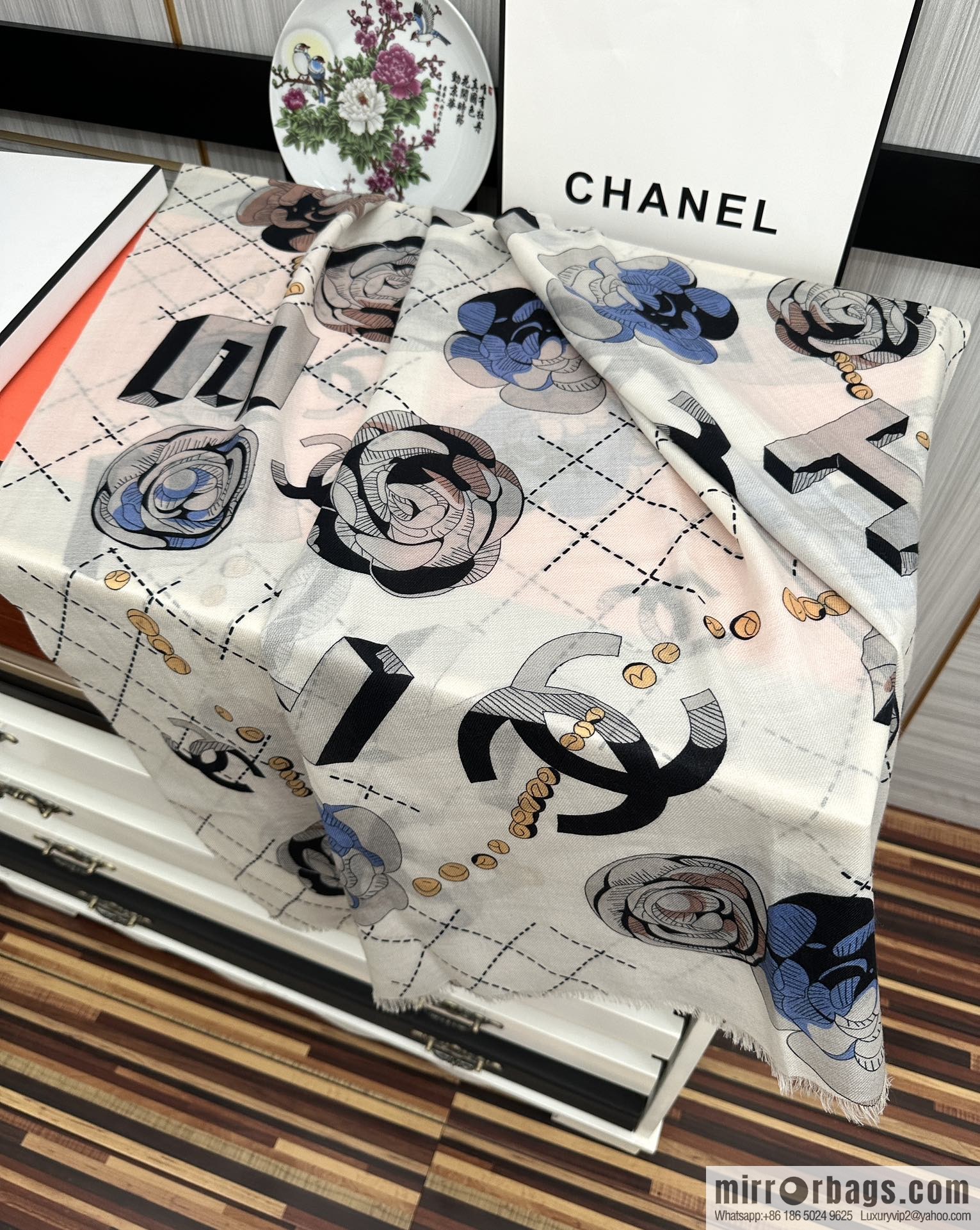 Chanel Flower Double C Cashmere Long Towel