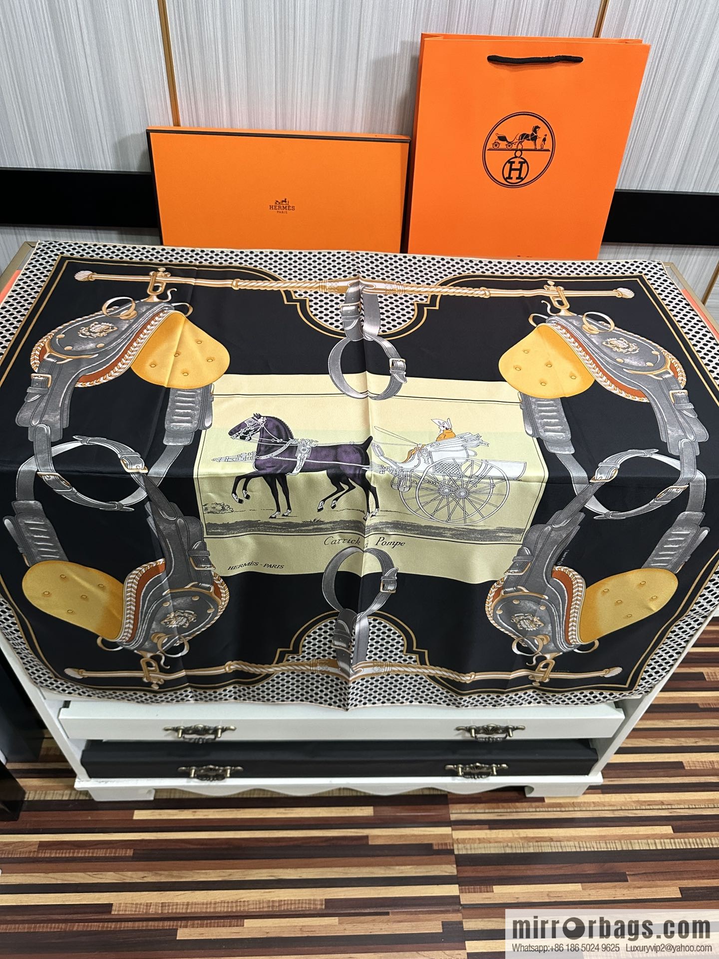 Hermes carriage design silk scarf