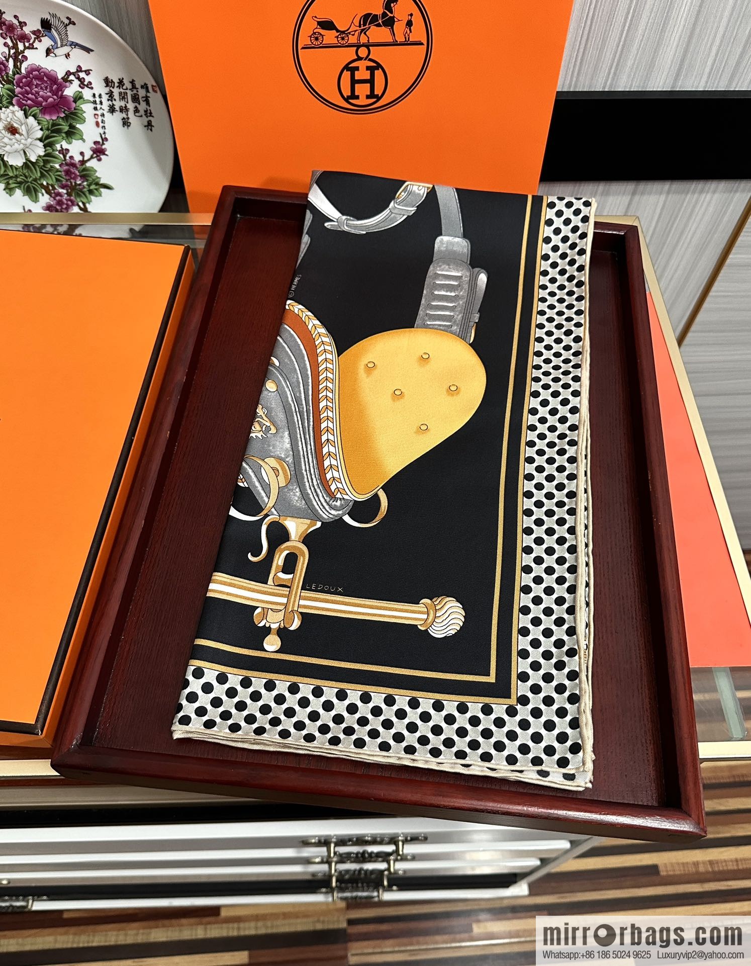 Hermes carriage design silk scarf