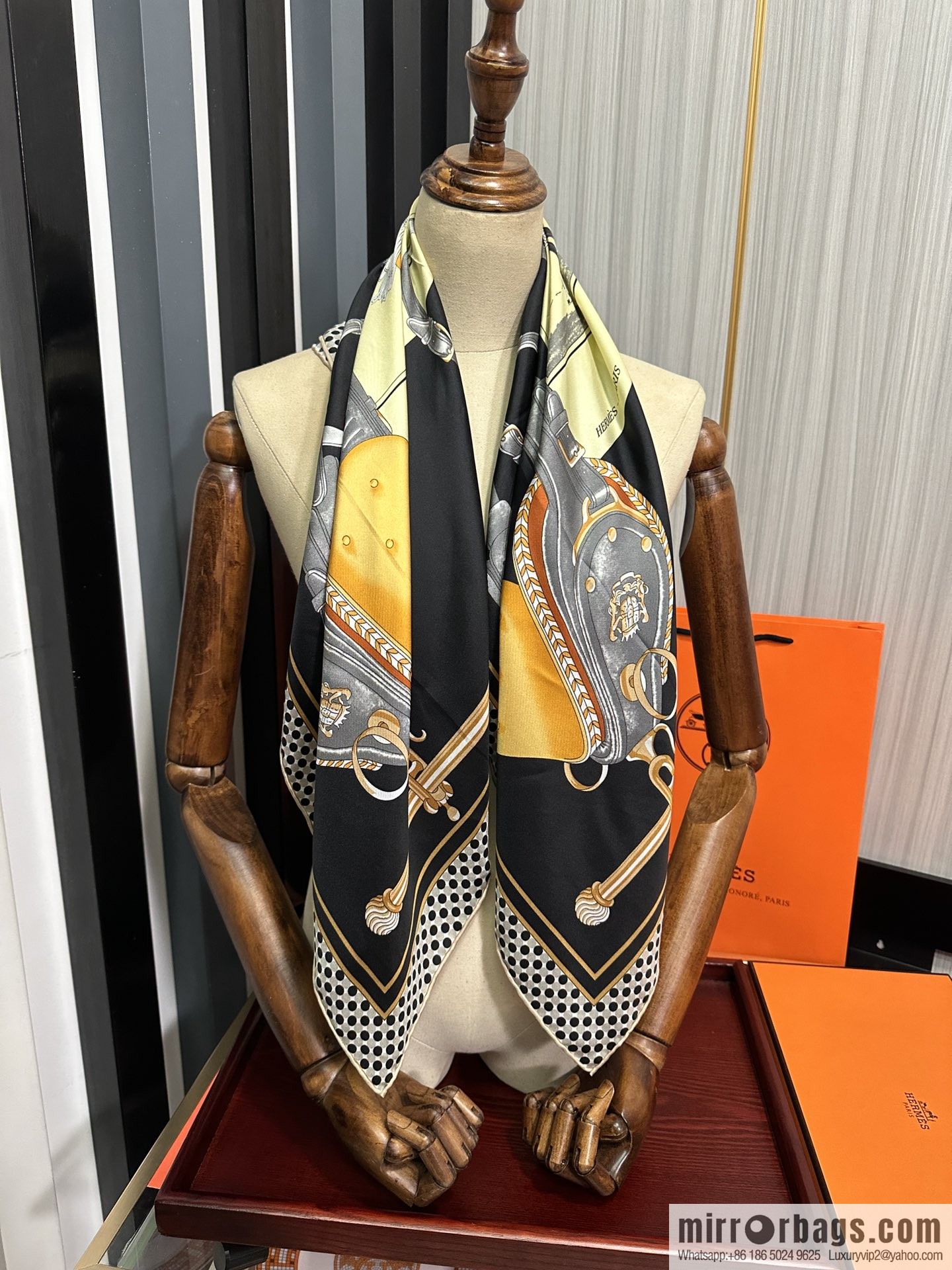Hermes carriage design silk scarf