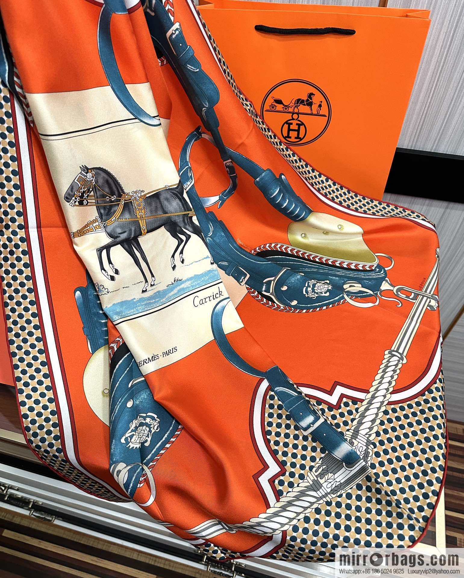 Hermes carriage design silk scarf