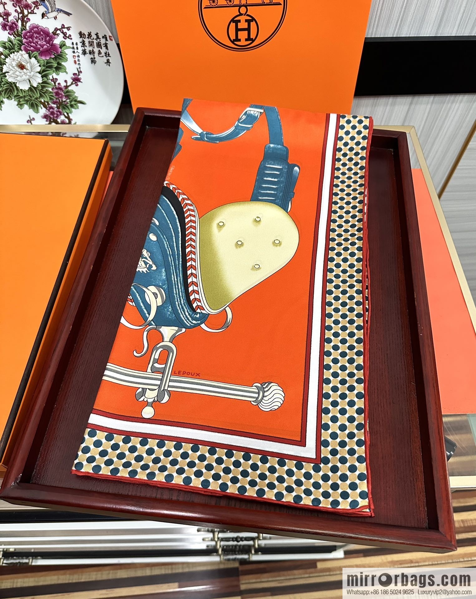 Hermes carriage design silk scarf