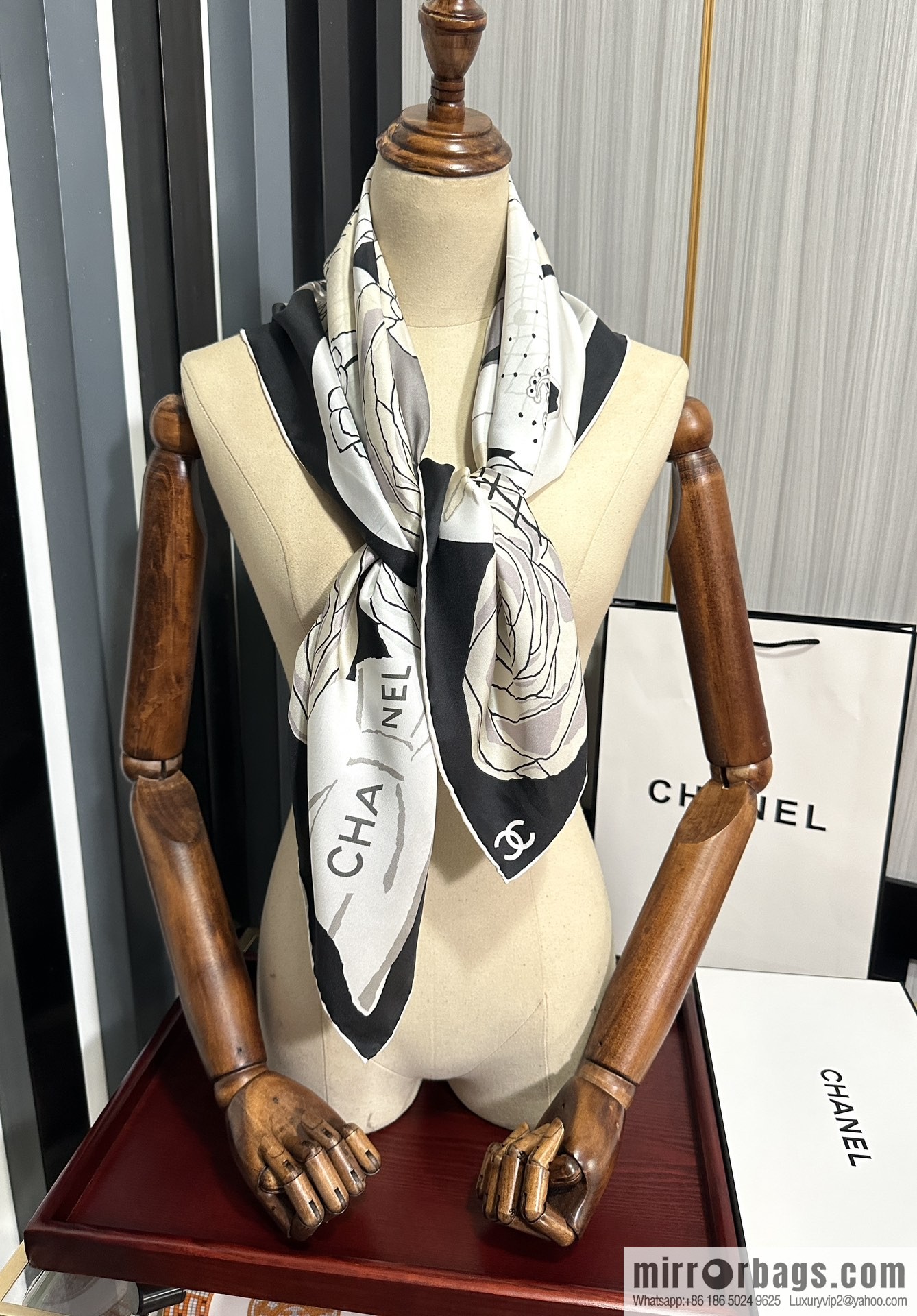 Chanel hat series 100% top twill silk scarf