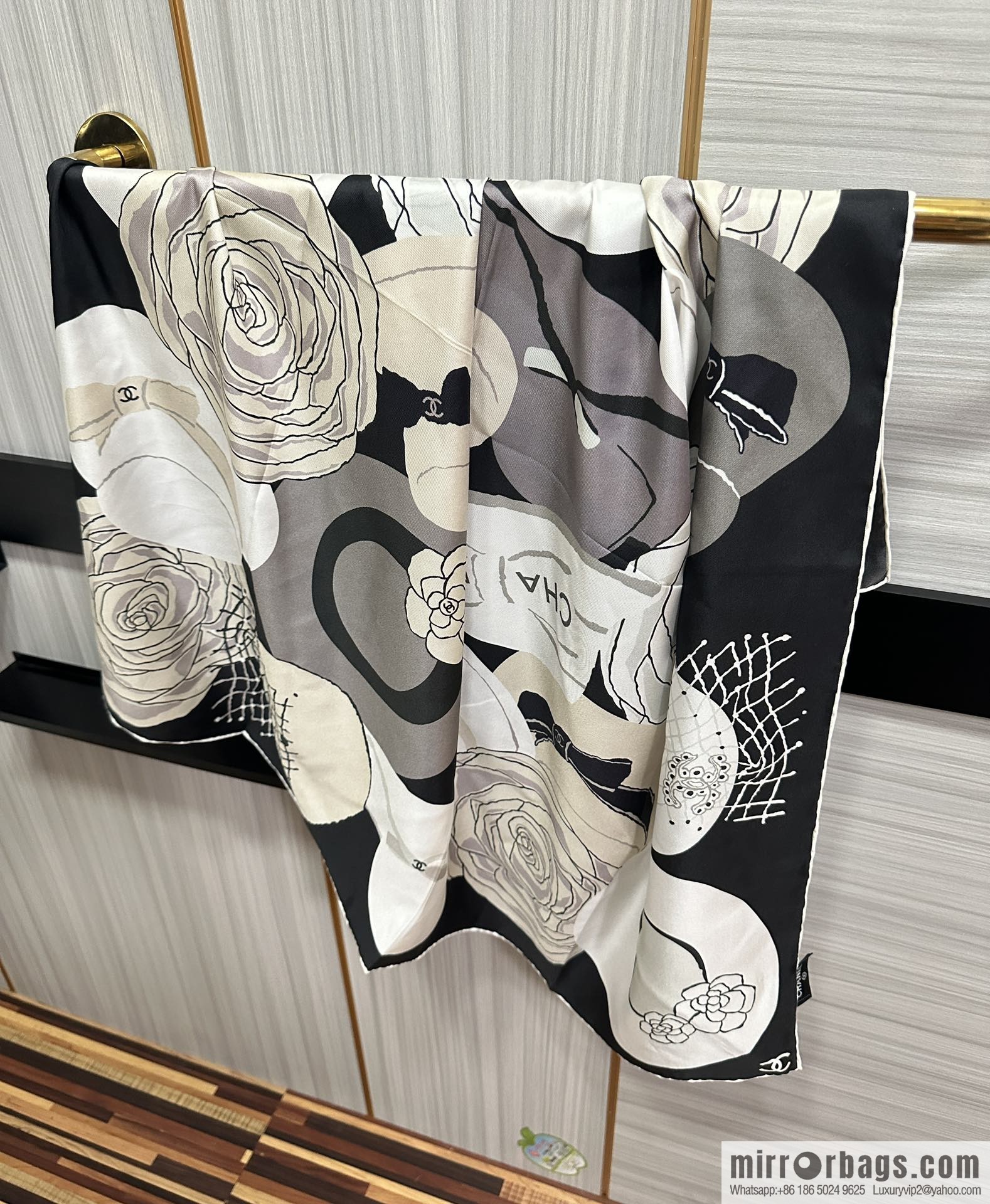 Chanel hat series 100% top twill silk scarf
