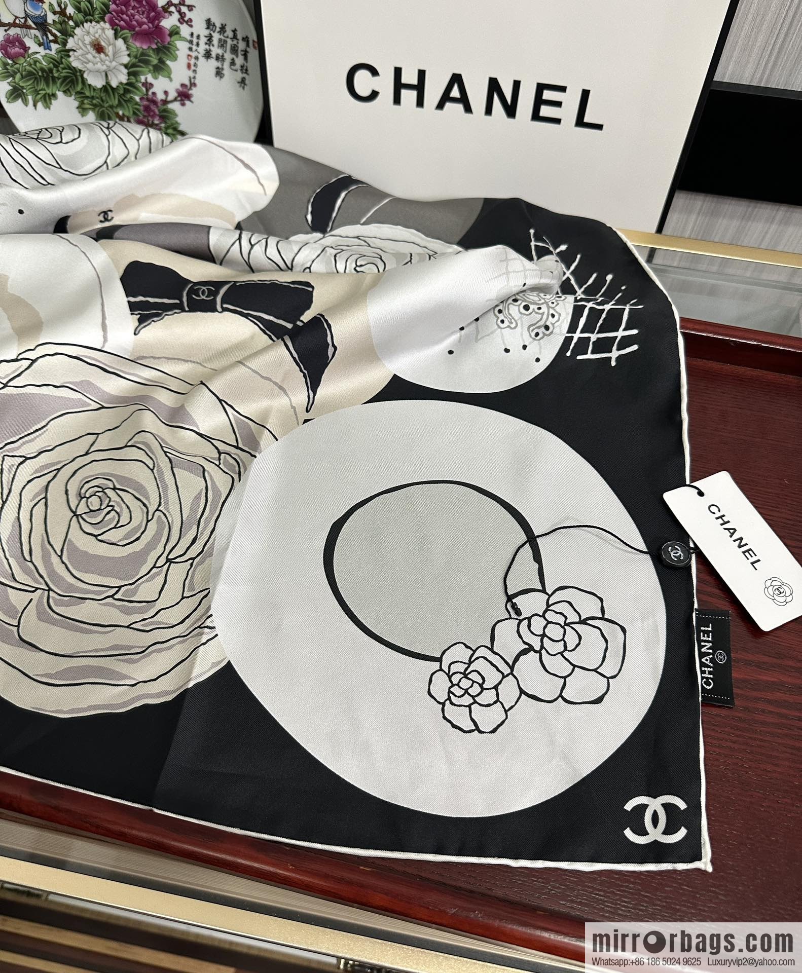Chanel hat series 100% top twill silk scarf