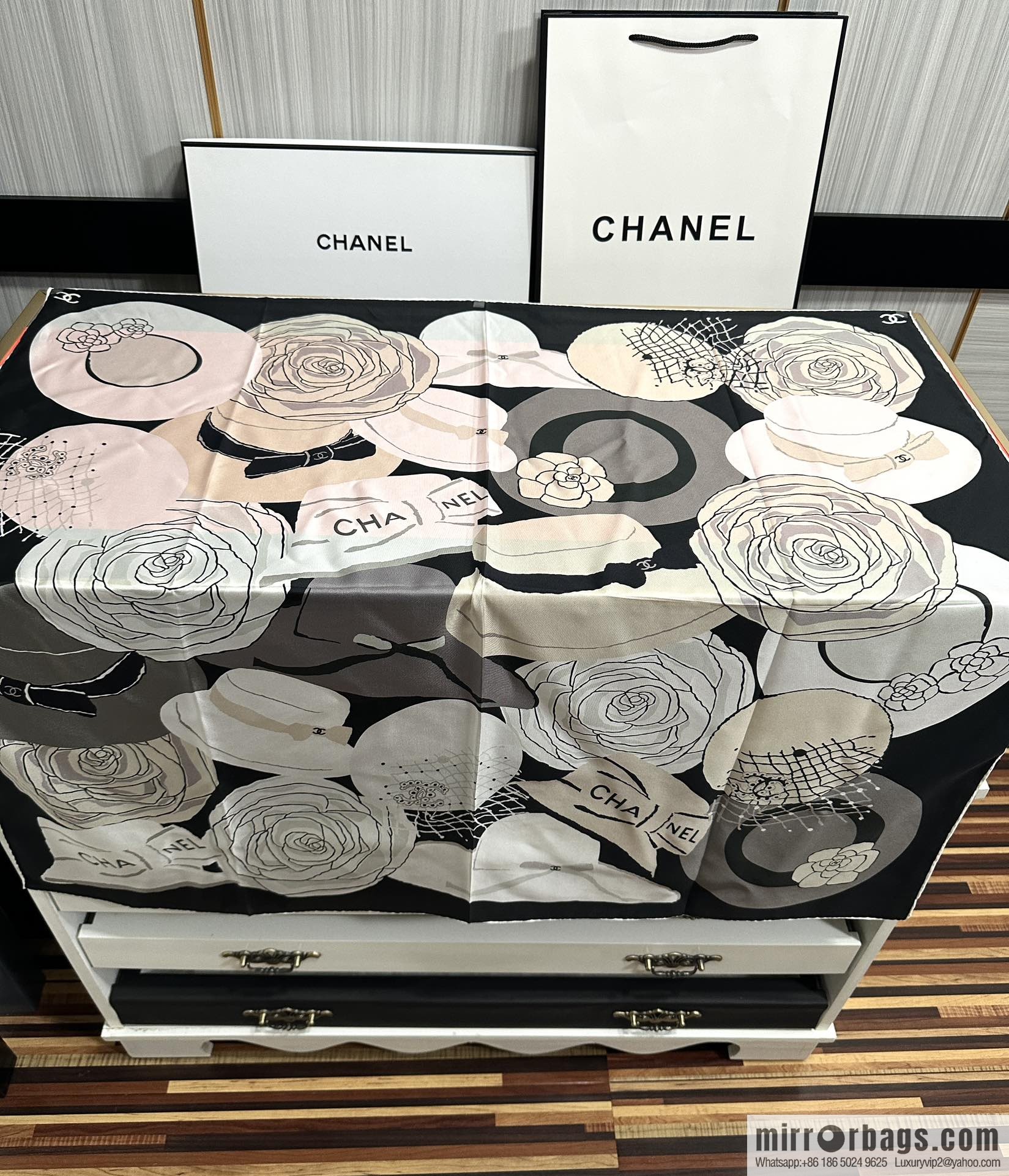 Chanel hat series 100% top twill silk scarf