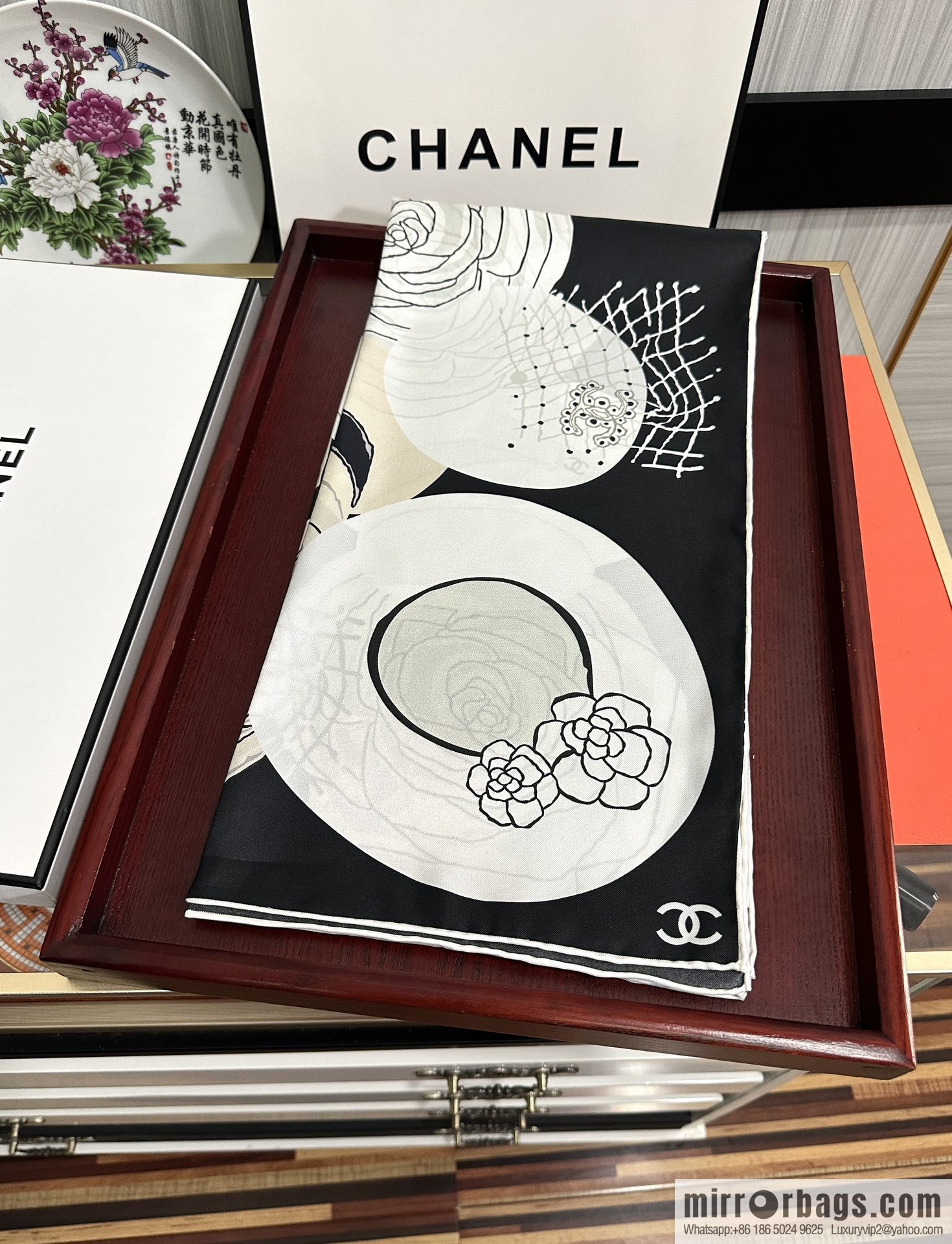 Chanel hat series 100% top twill silk scarf