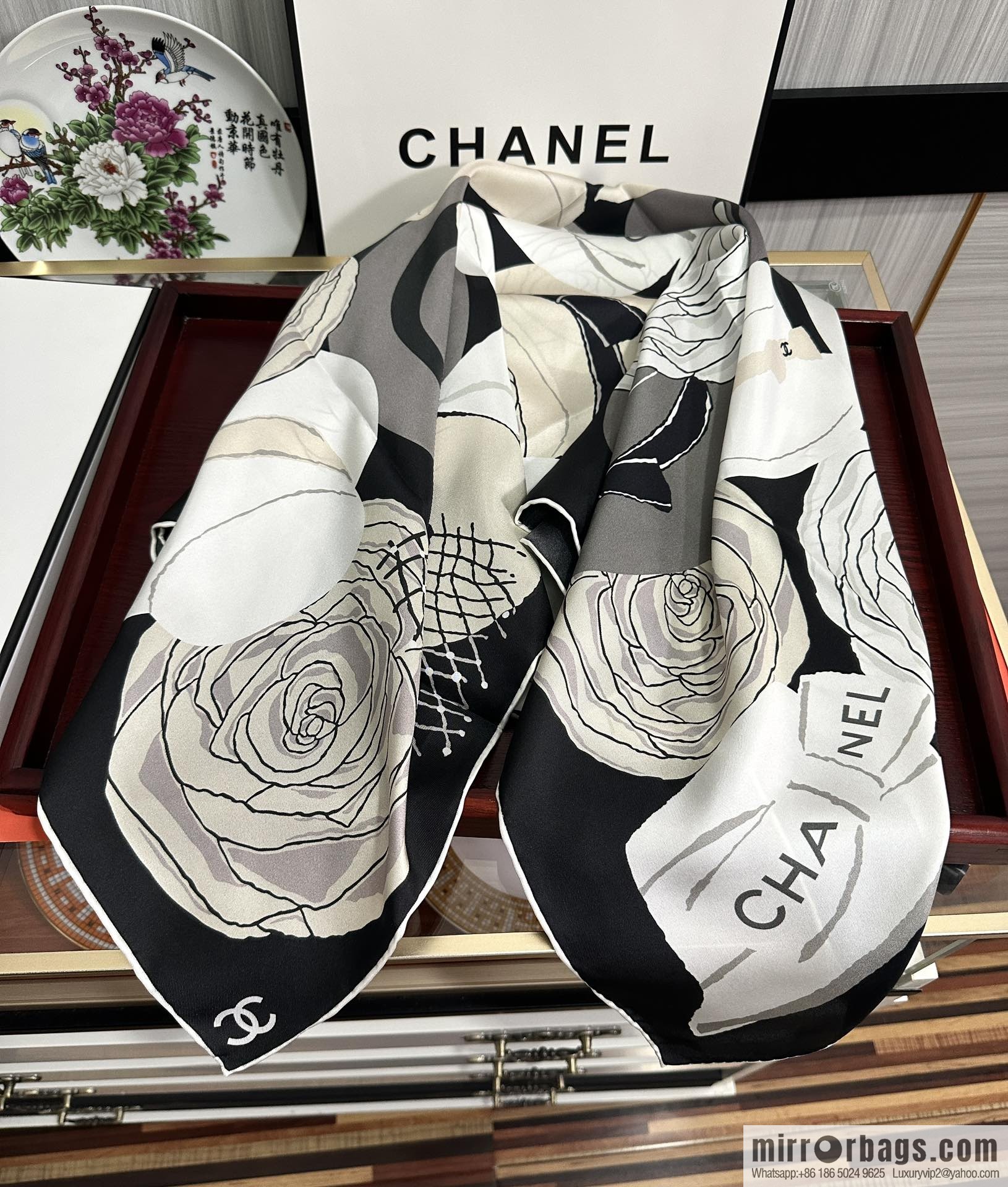 Chanel hat series 100% top twill silk scarf