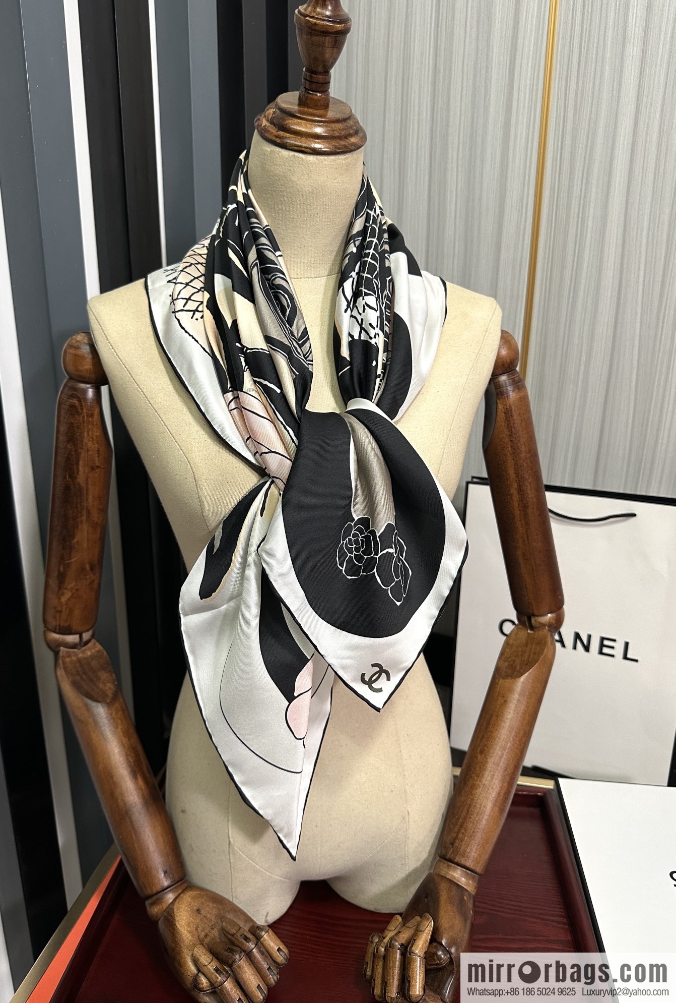 Chanel hat series 100% top twill silk scarf