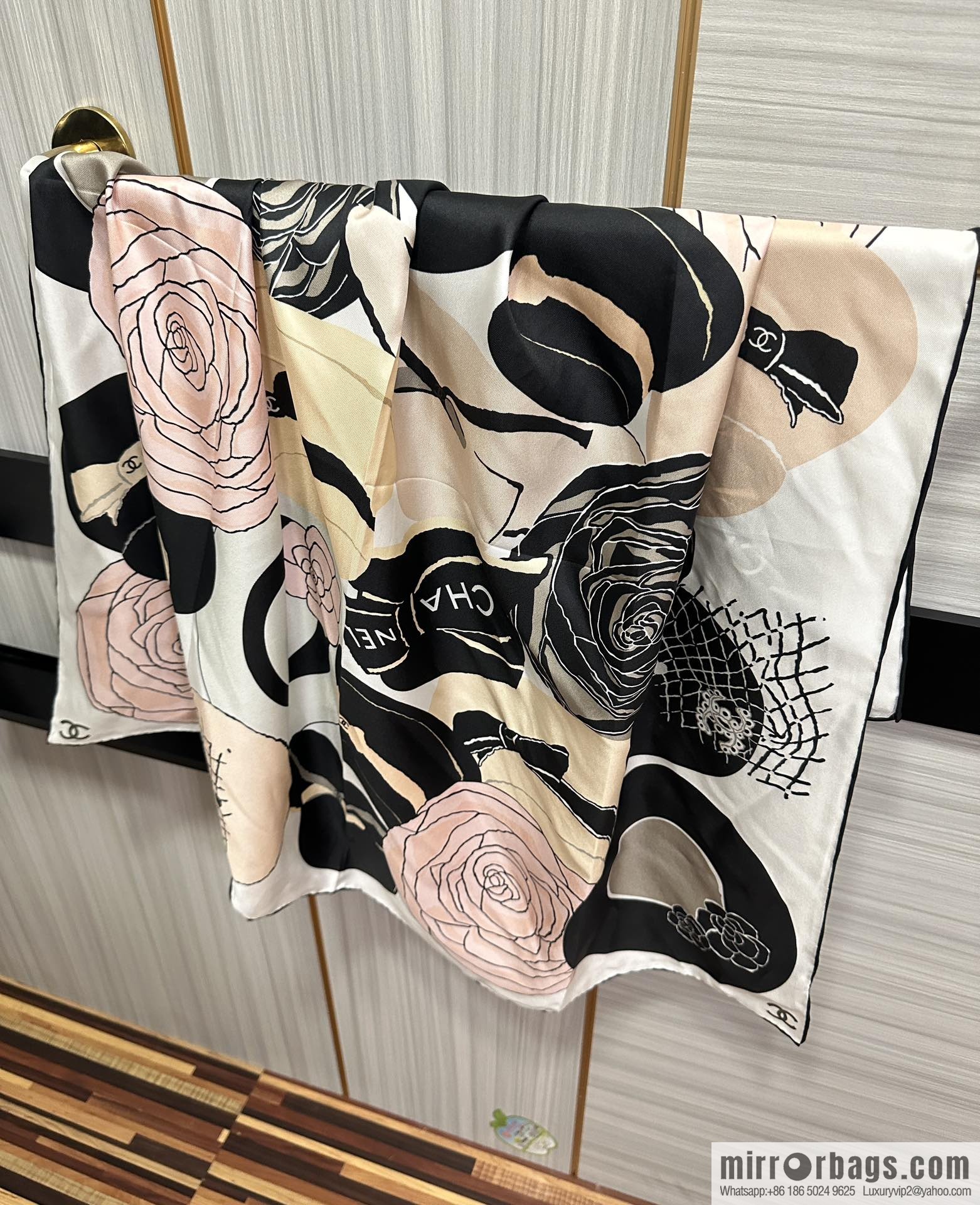 Chanel hat series 100% top twill silk scarf