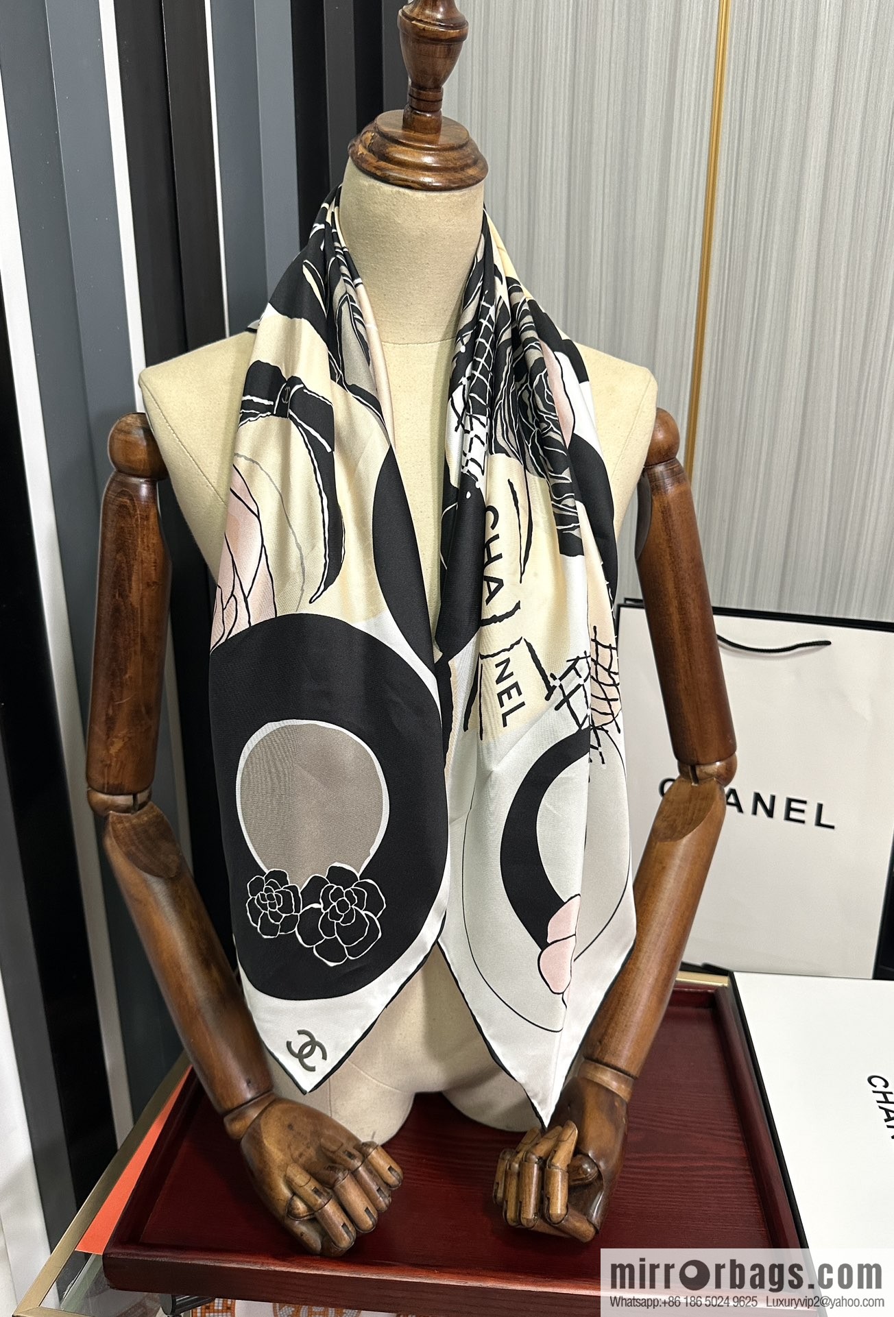 Chanel hat series 100% top twill silk scarf