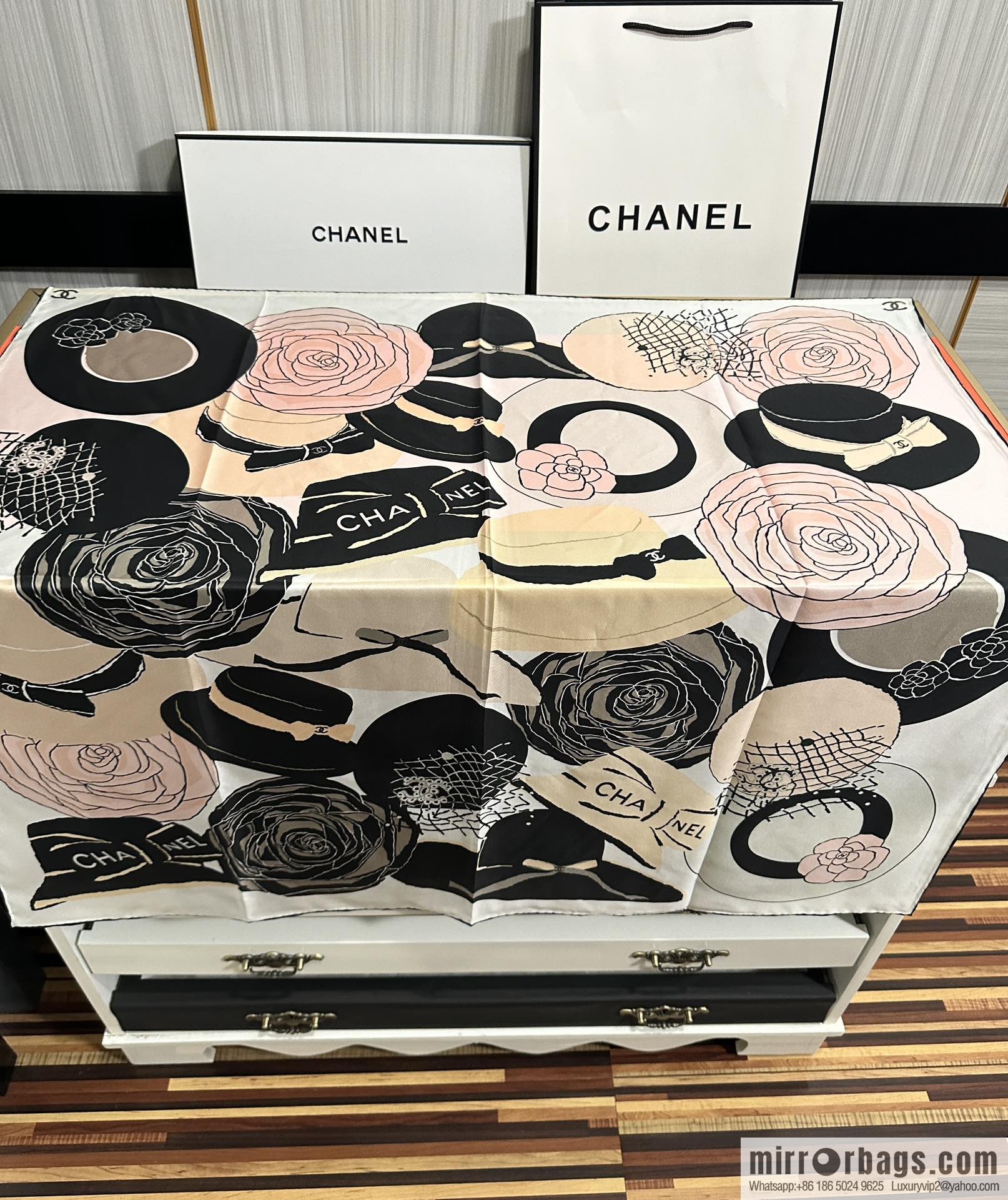 Chanel hat series 100% top twill silk scarf