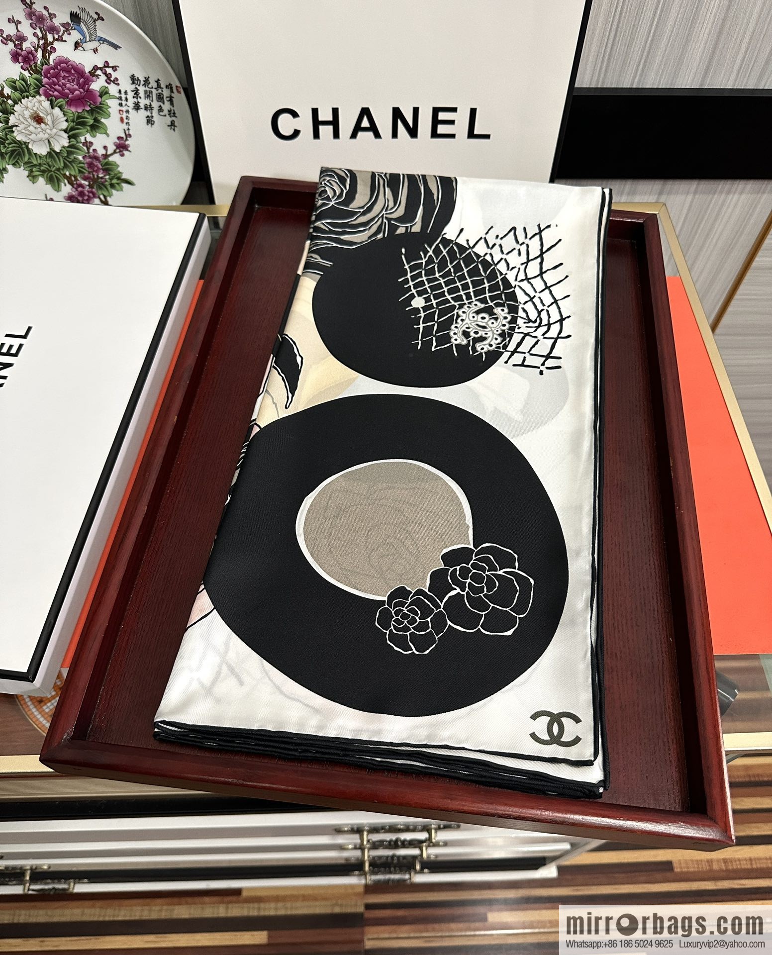 Chanel hat series 100% top twill silk scarf