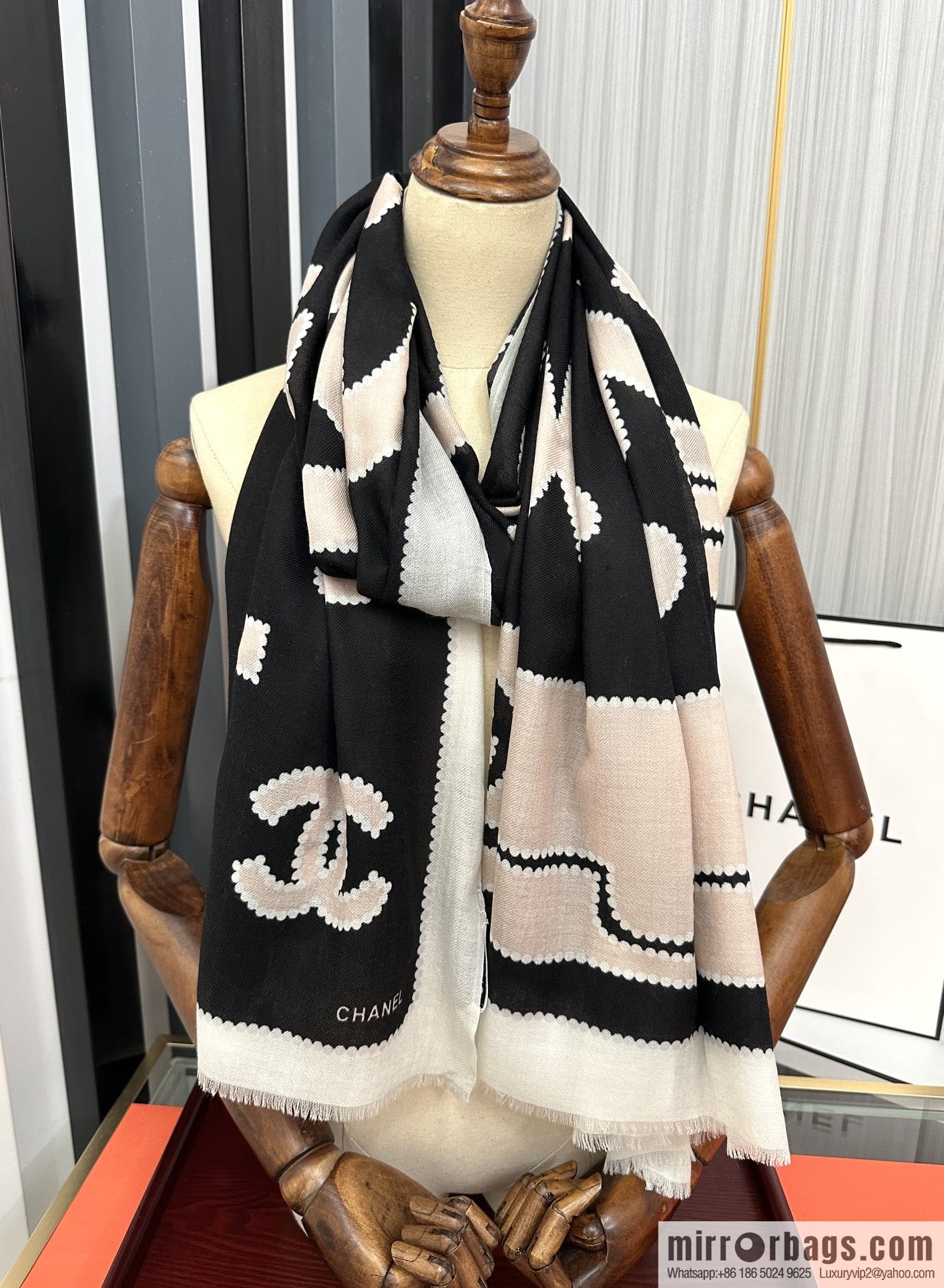 Chanel perfume bottle cashmere scarf