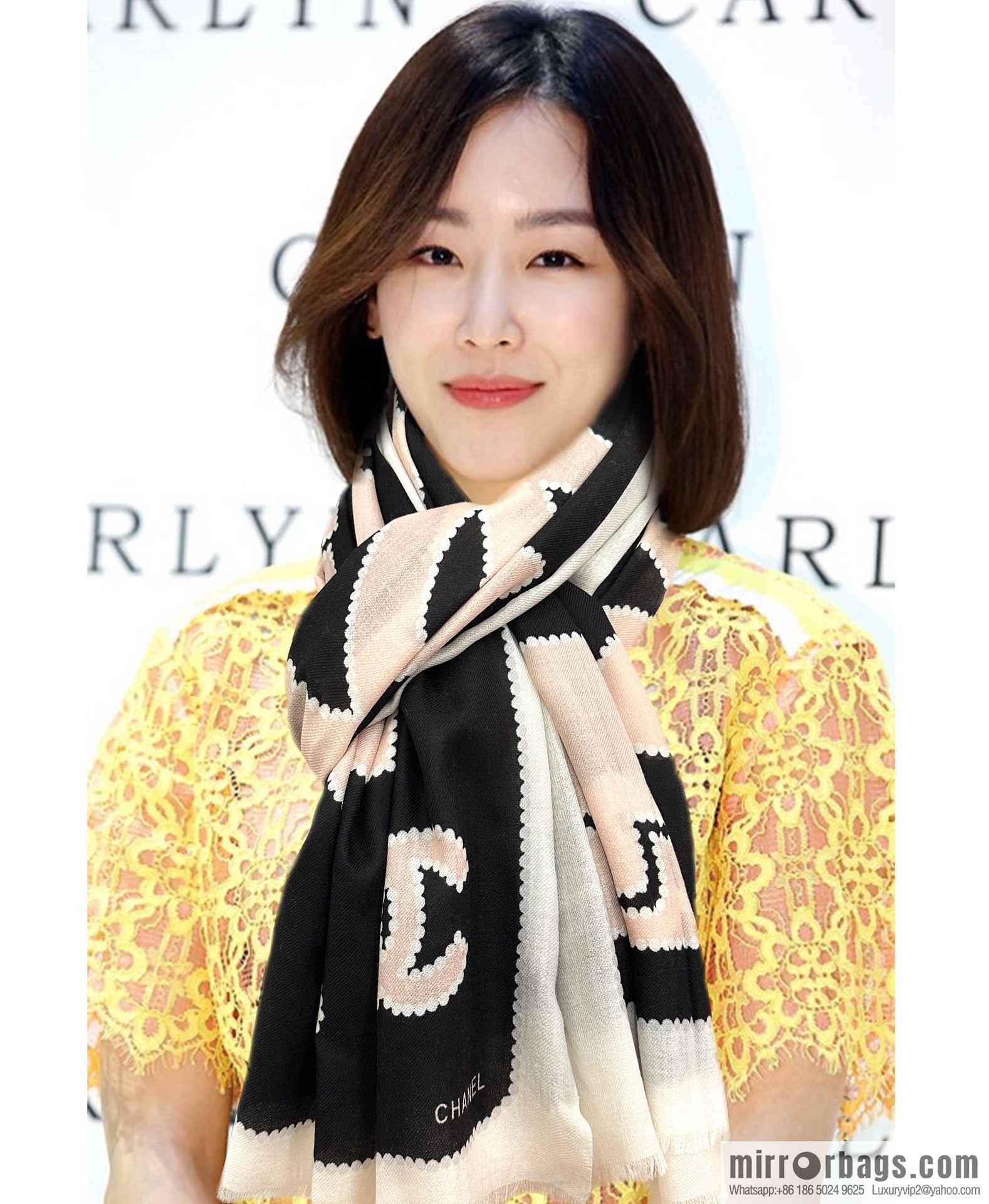 Chanel perfume bottle cashmere scarf