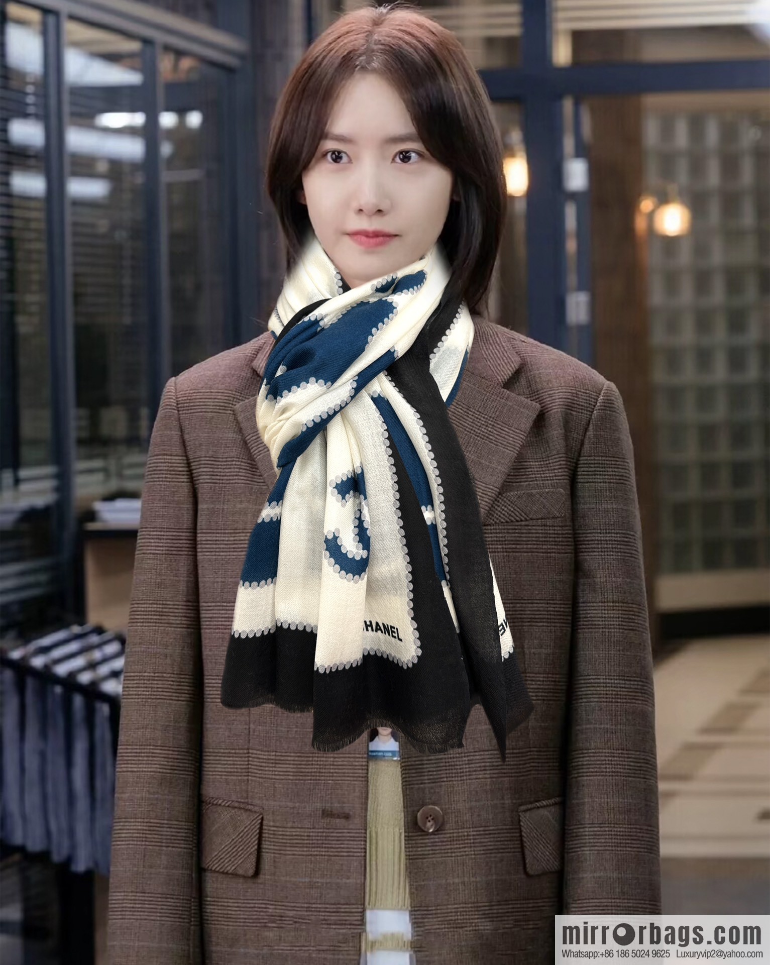 Chanel perfume bottle cashmere scarf