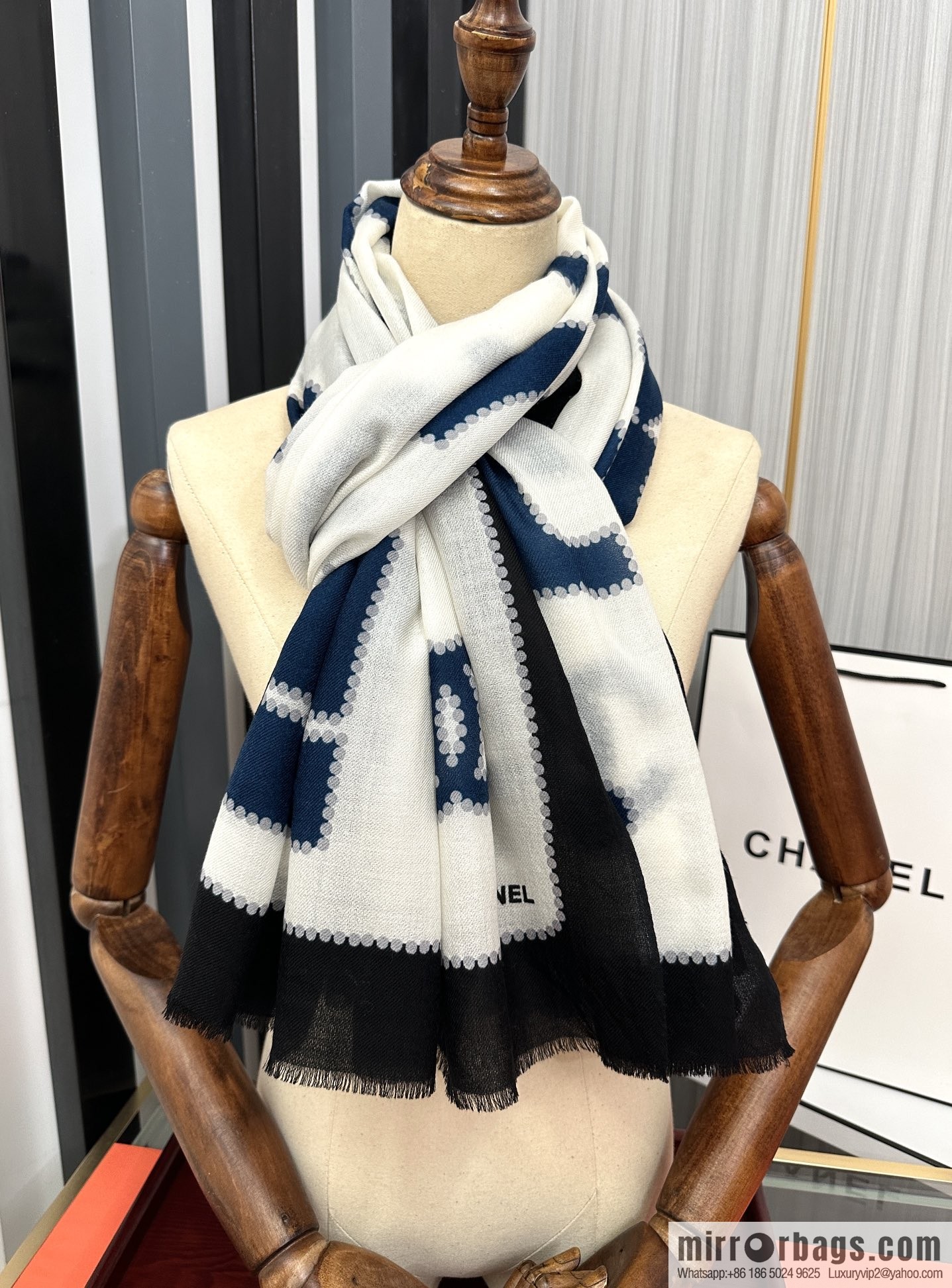 Chanel perfume bottle cashmere scarf
