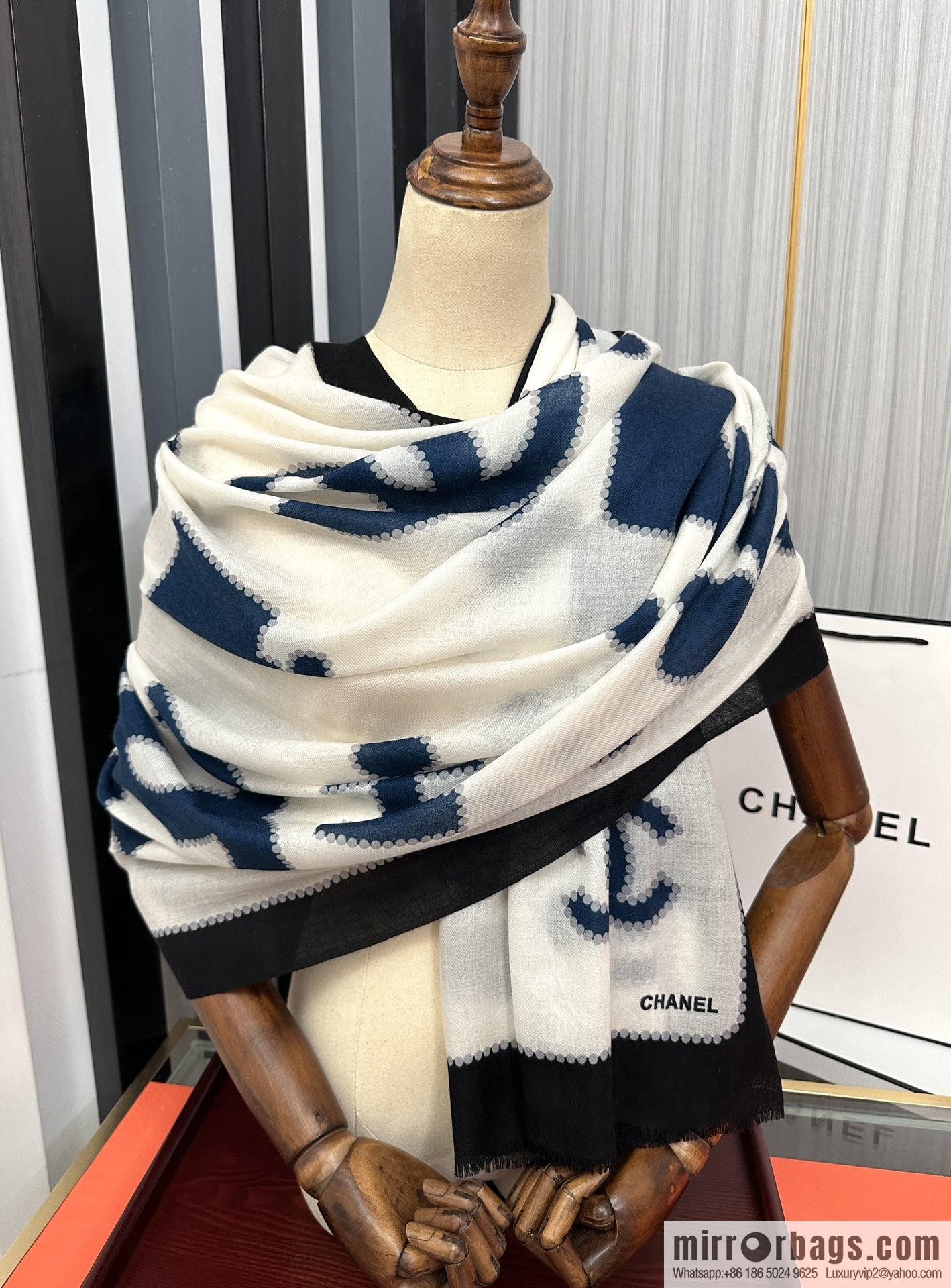 Chanel perfume bottle cashmere scarf