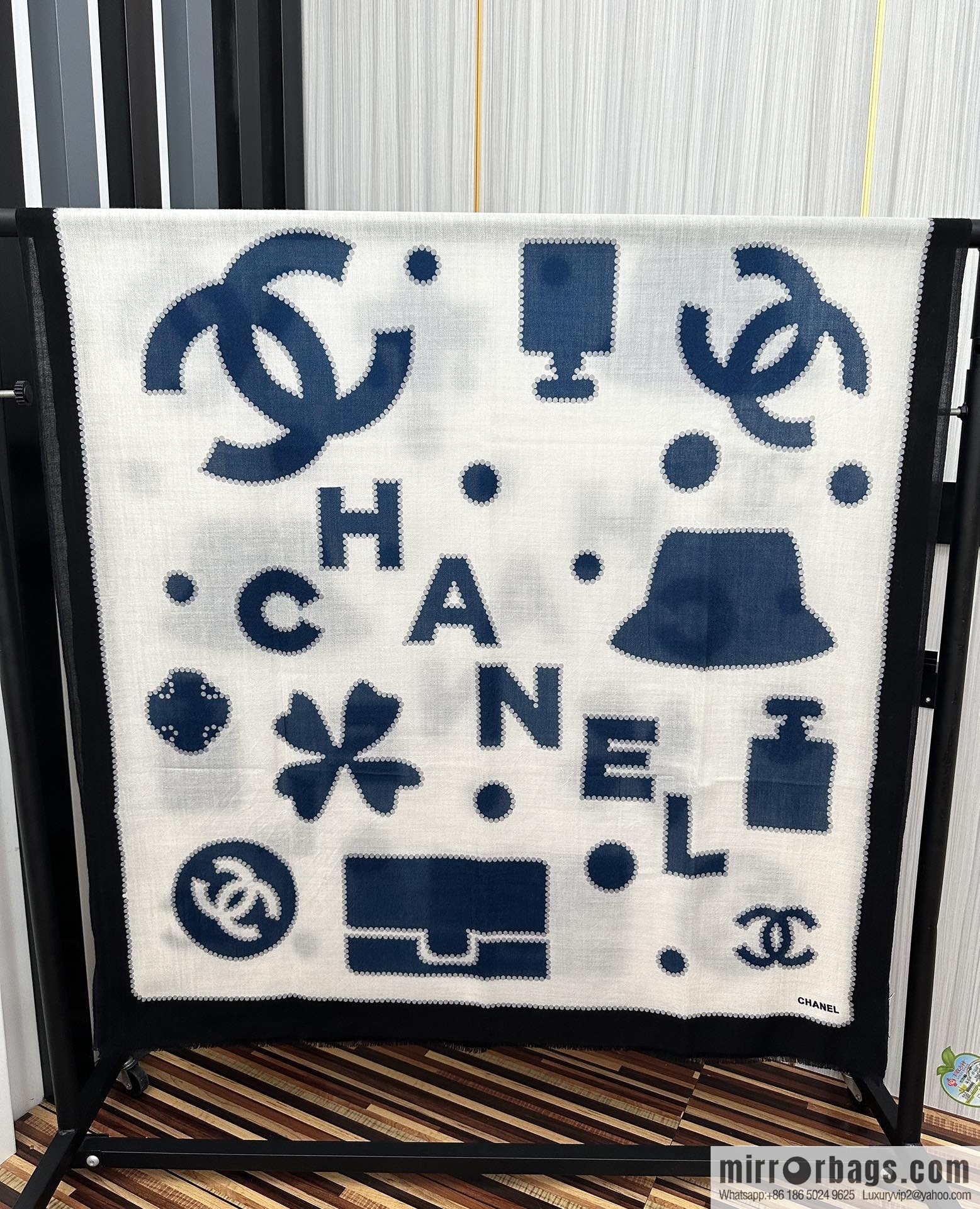 Chanel perfume bottle cashmere scarf