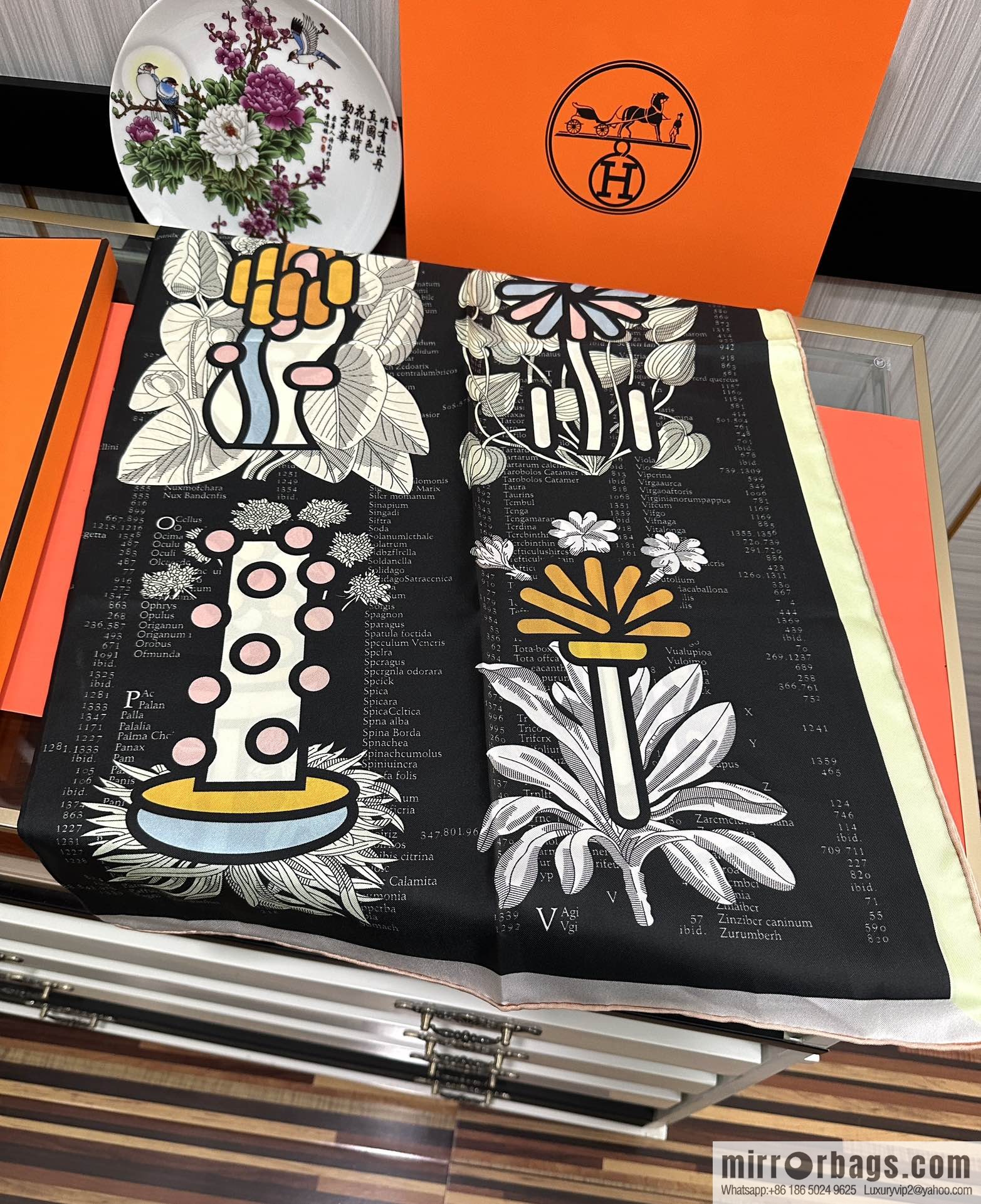 Hermes digital English silk scarf