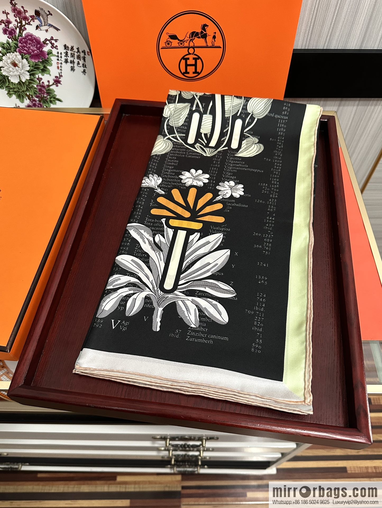 Hermes digital English silk scarf