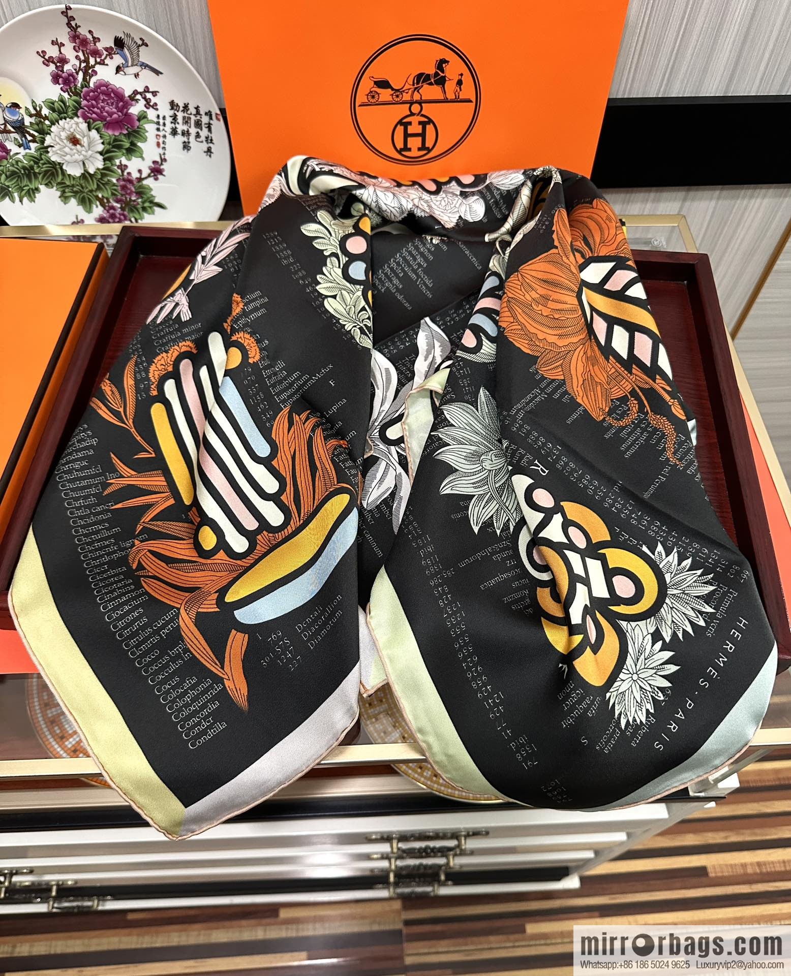 Hermes digital English silk scarf