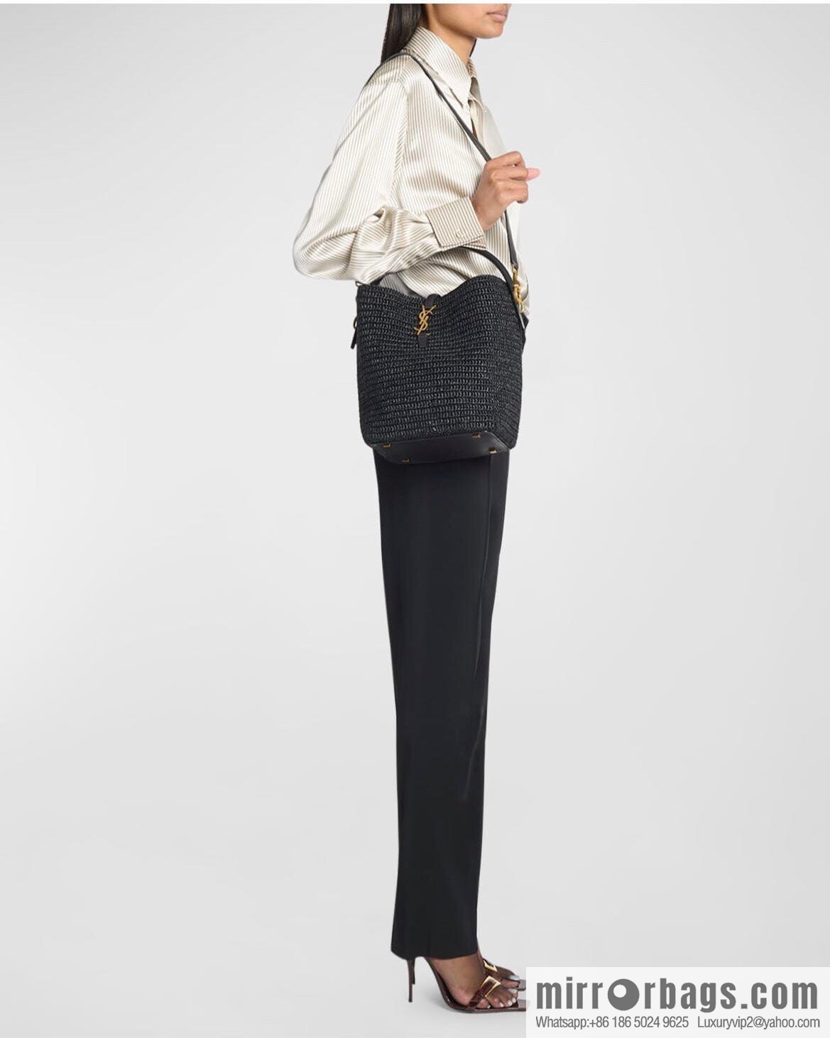 YSL Woven Bucket Bag _ 773991 Black