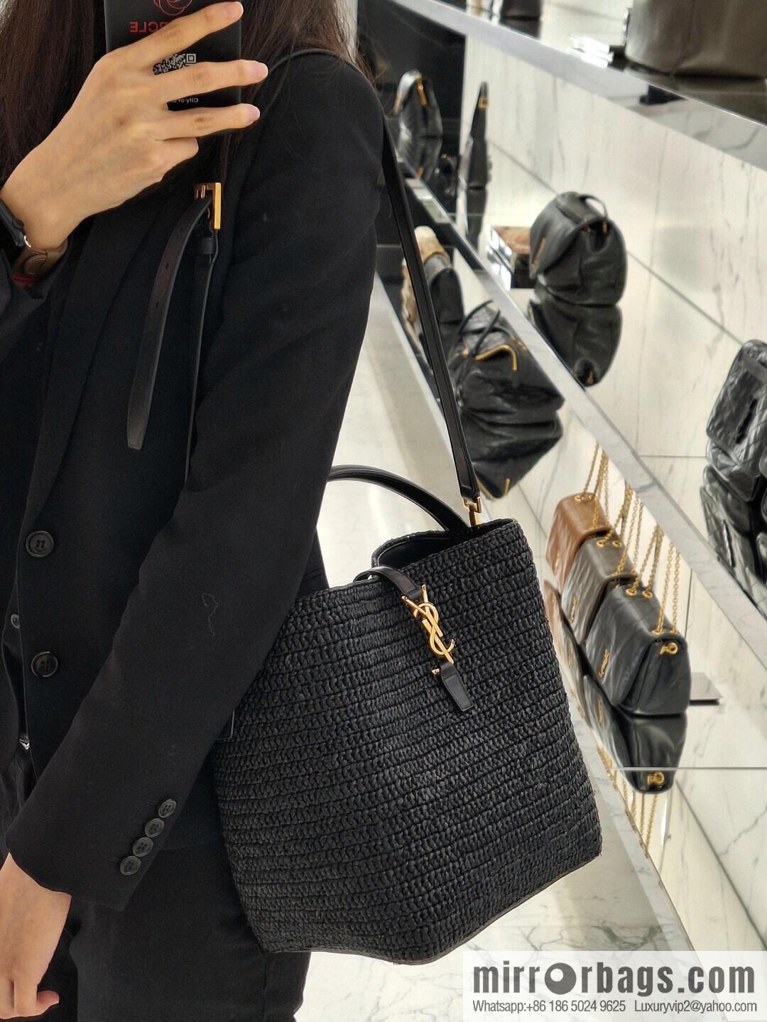 YSL Woven Bucket Bag _ 773991 Black