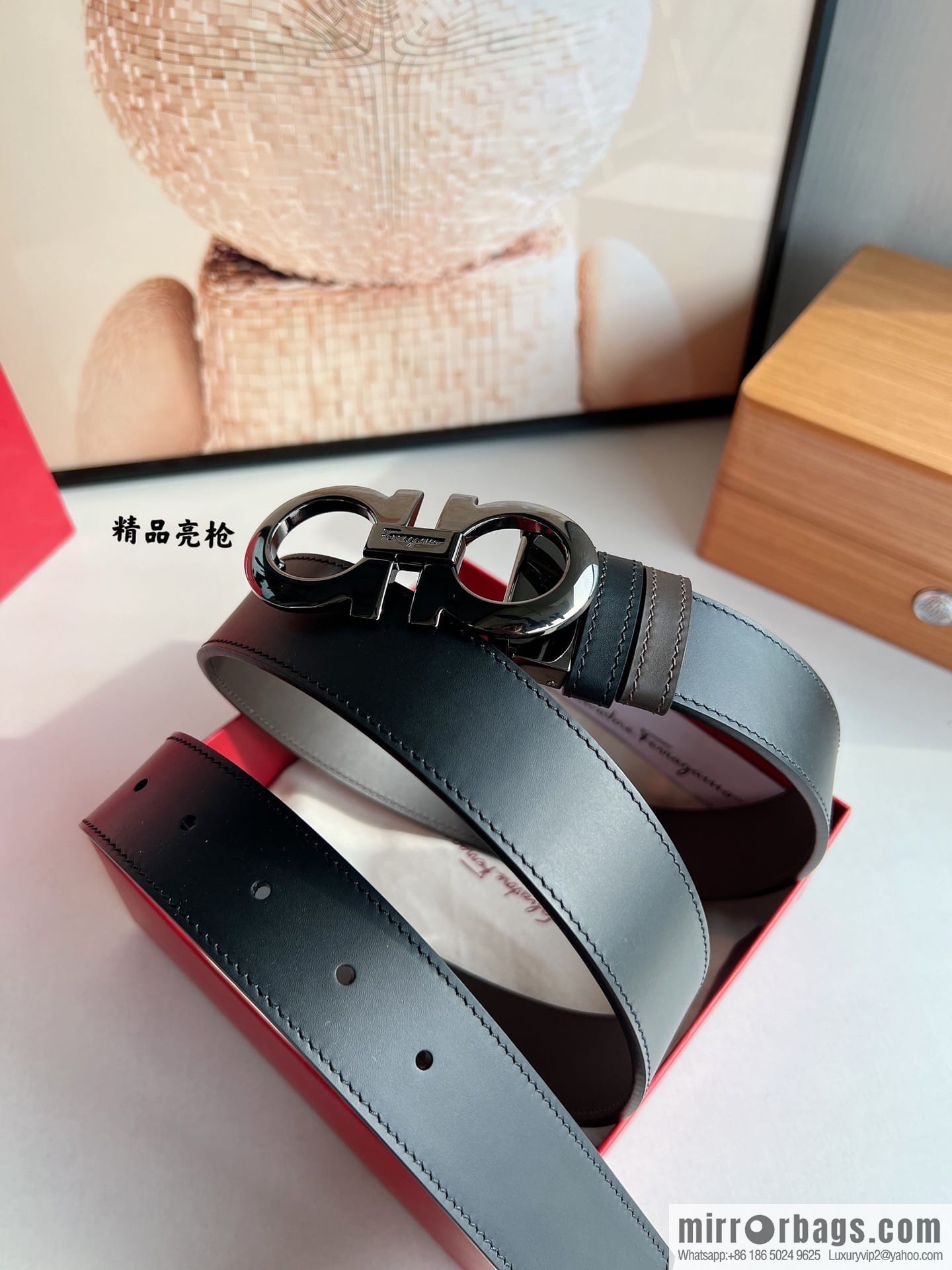 Ferragamo Ferragamo, Men's 3.5cm Boutique Metal Buckle Imported Double-Sided First Cowhide Belt