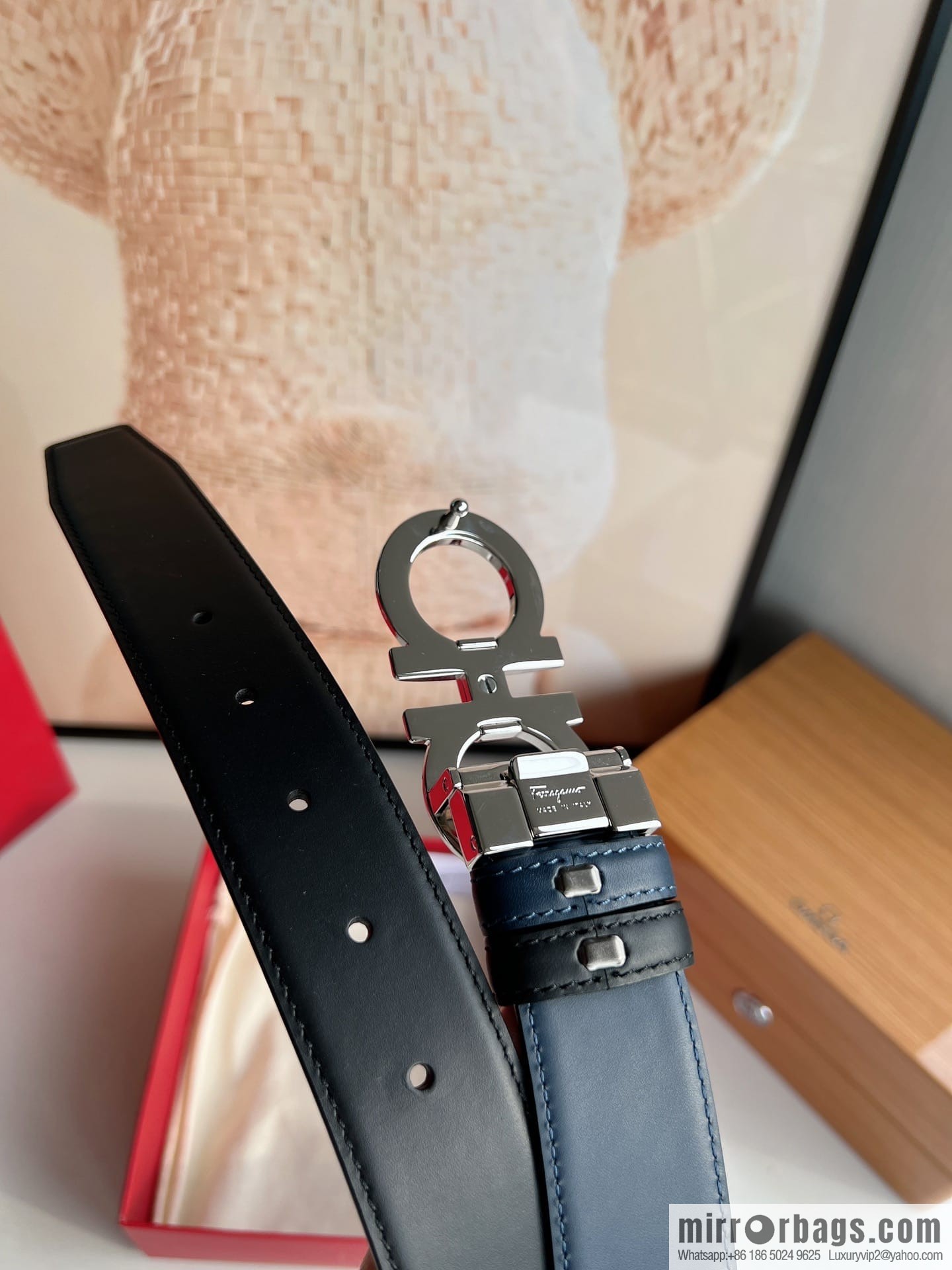 Ferragamo Ferragamo, Men's 3.5cm Boutique Metal Buckle Imported Double-Sided First Cowhide Belt