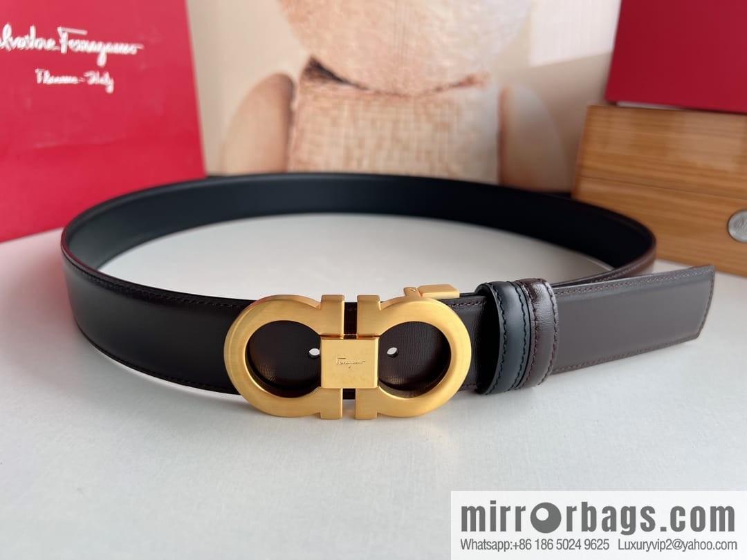 Ferragamo Men's Counter Match Metal Buckle, First Layer Cowhide Double-sided External Belt