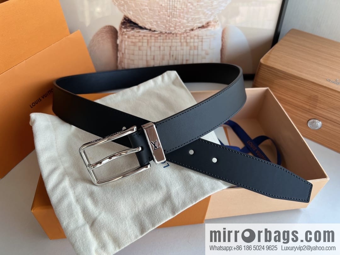 LOUIS VUITTON Pont Neuf 35mm Black Cross Leather Belt