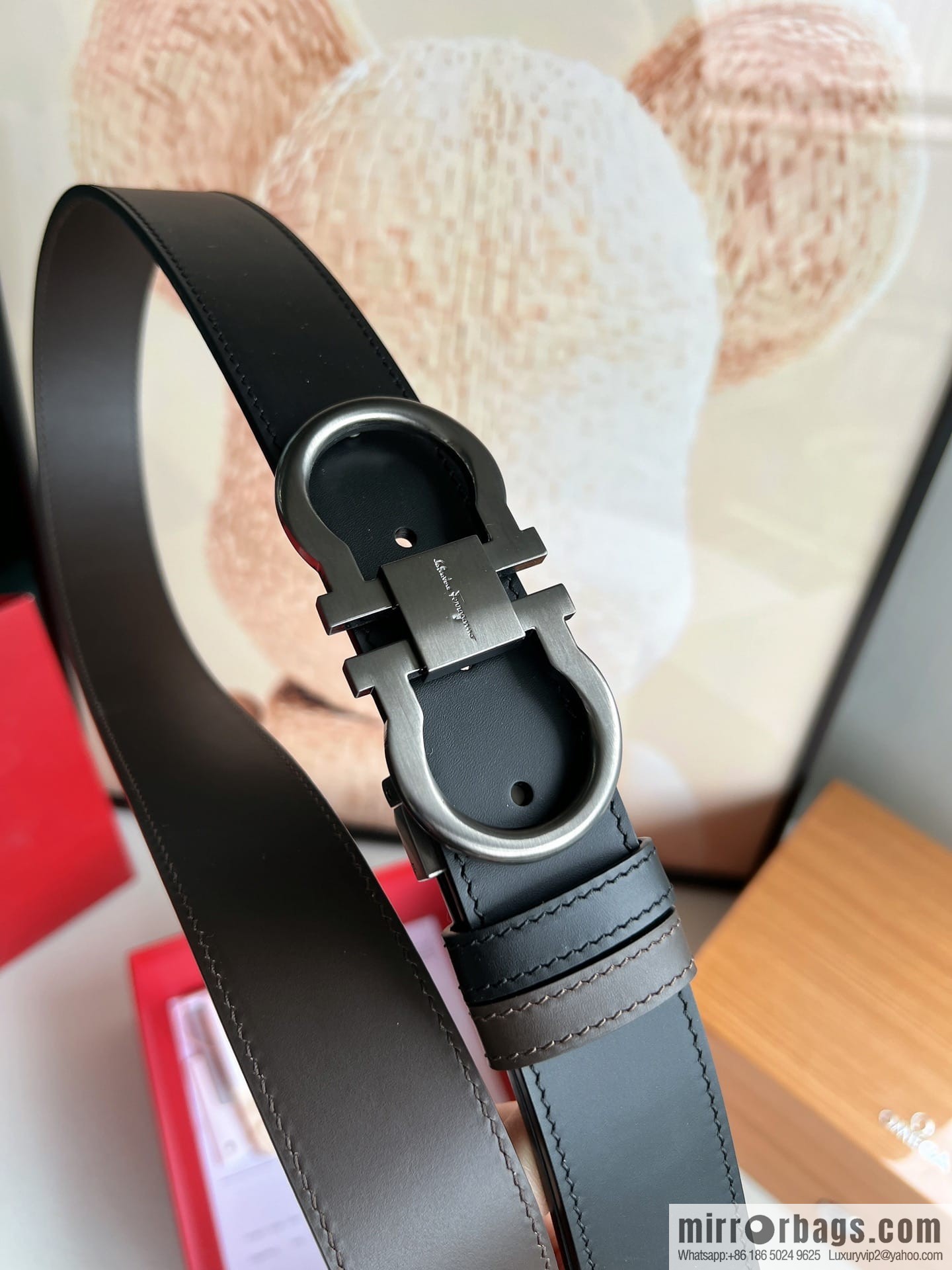 Ferragamo Ferragamo, boutique 8-character counter version metal buckle men's 3.5cm belt
