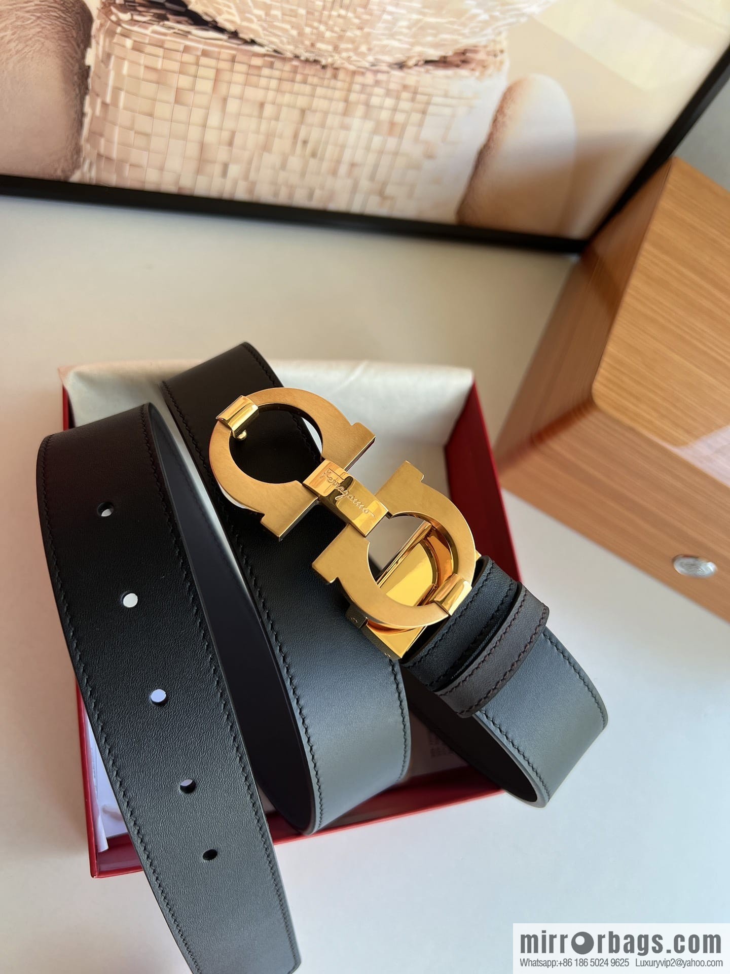 Ferragamo Ferragamo, Stainless Steel Figure 8 Metal Clip Buckle Men's 3.5cm Belt