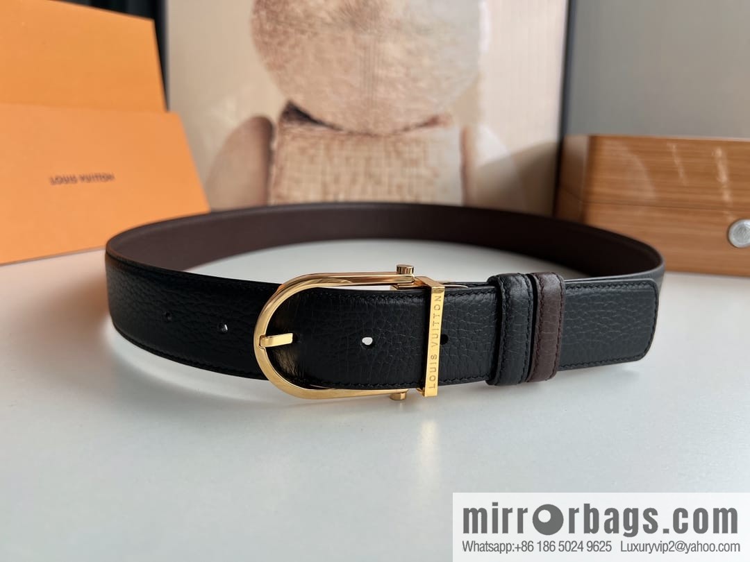 LV/Louis Vuitton, imported first-layer cowhide double-sided men's belt 35MM