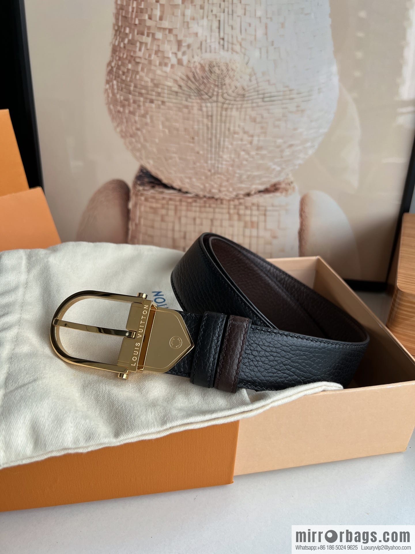 LV/Louis Vuitton, imported first-layer cowhide double-sided men's belt 35MM