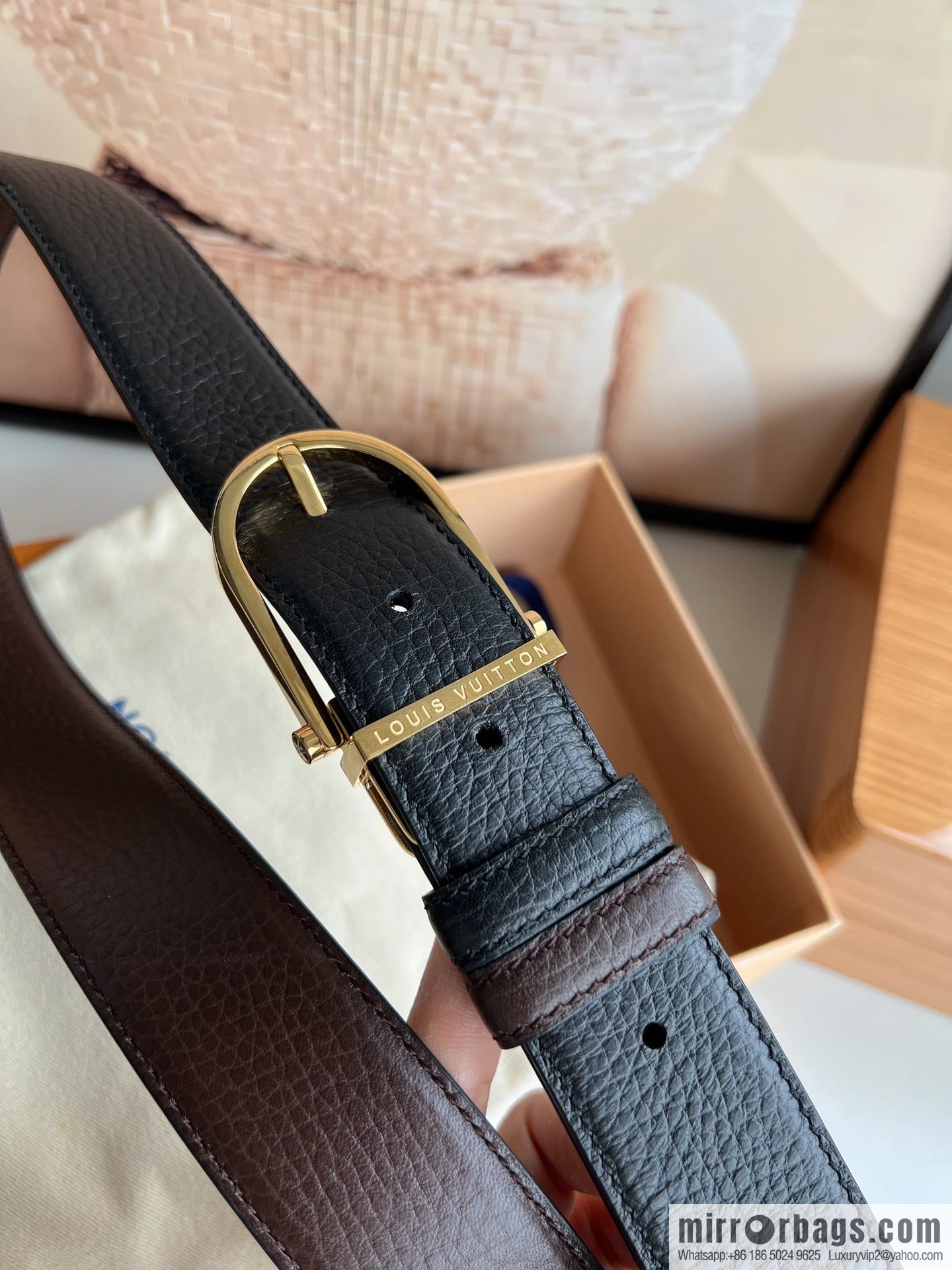 LV/Louis Vuitton, imported first-layer cowhide double-sided men's belt 35MM