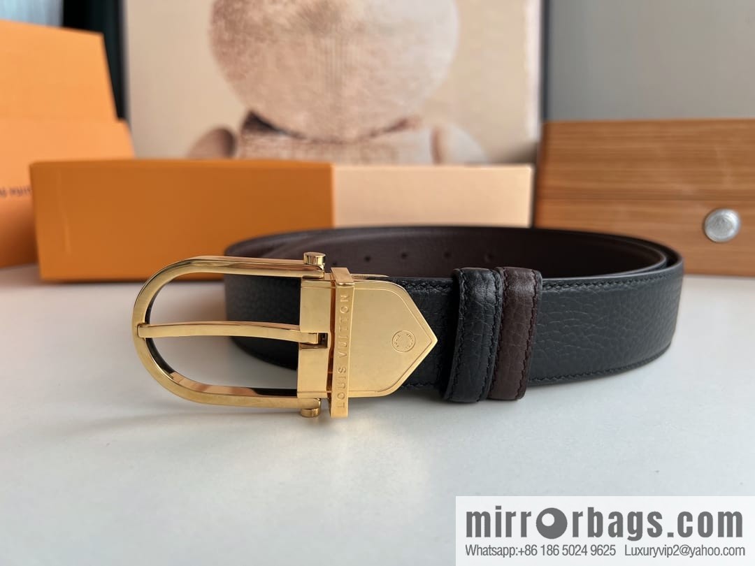 LV/Louis Vuitton, imported first-layer cowhide double-sided men's belt 35MM