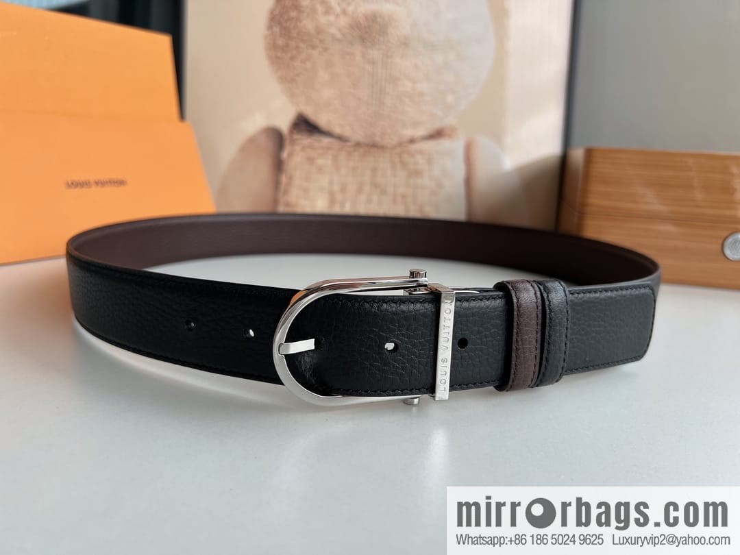 LV/Louis Vuitton, imported first-layer cowhide double-sided men's belt 35MM