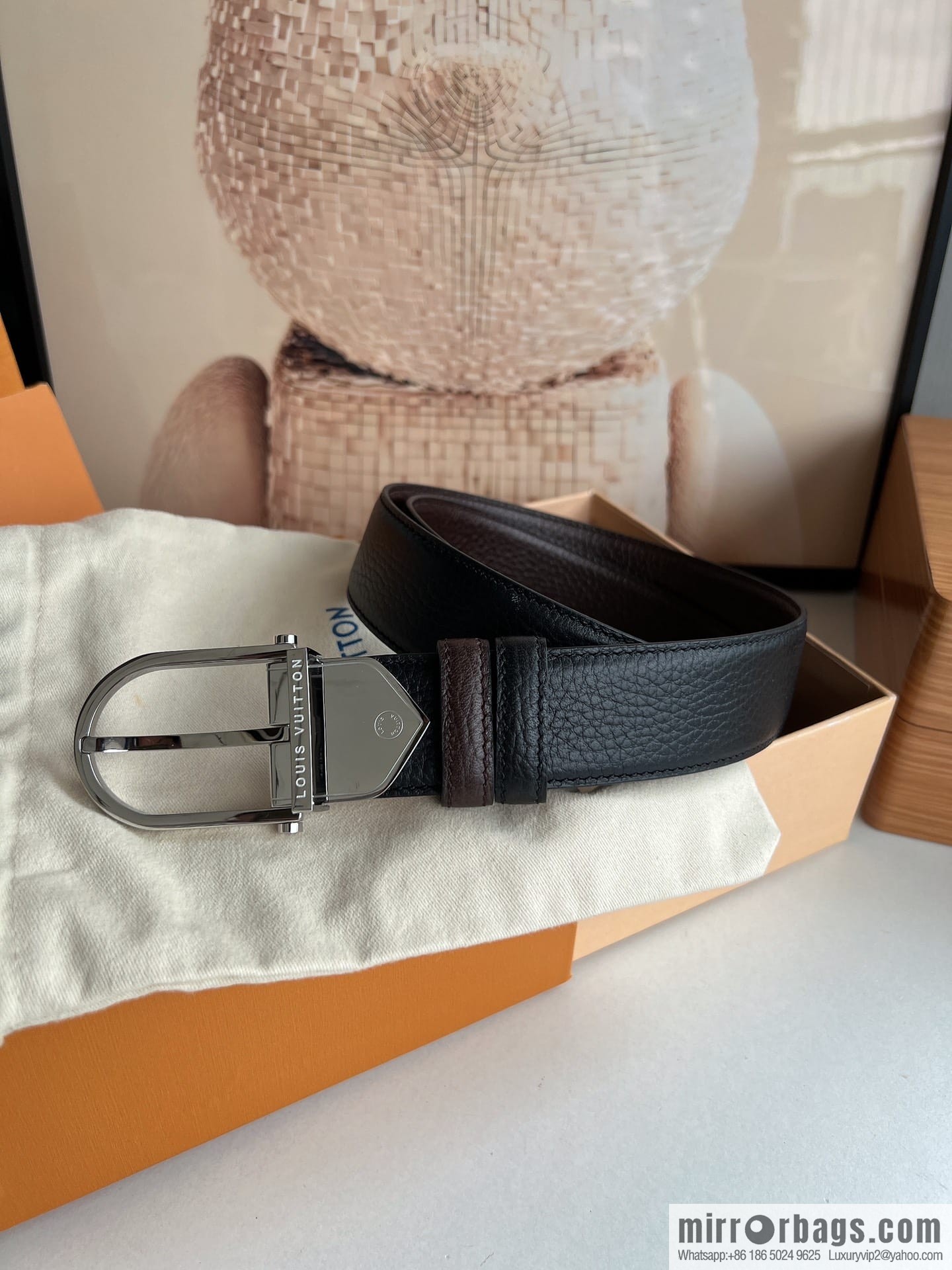 LV/Louis Vuitton, imported first-layer cowhide double-sided men's belt 35MM