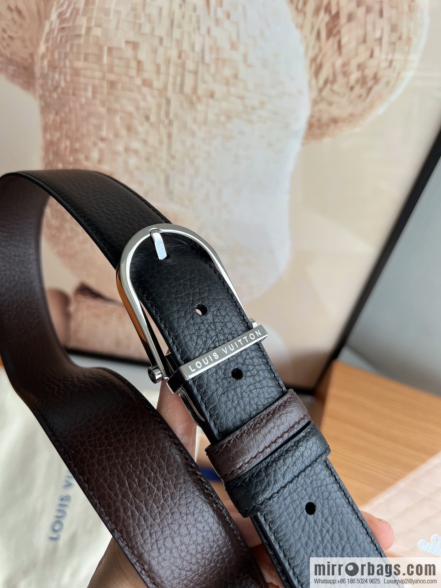 LV/Louis Vuitton, imported first-layer cowhide double-sided men's belt 35MM