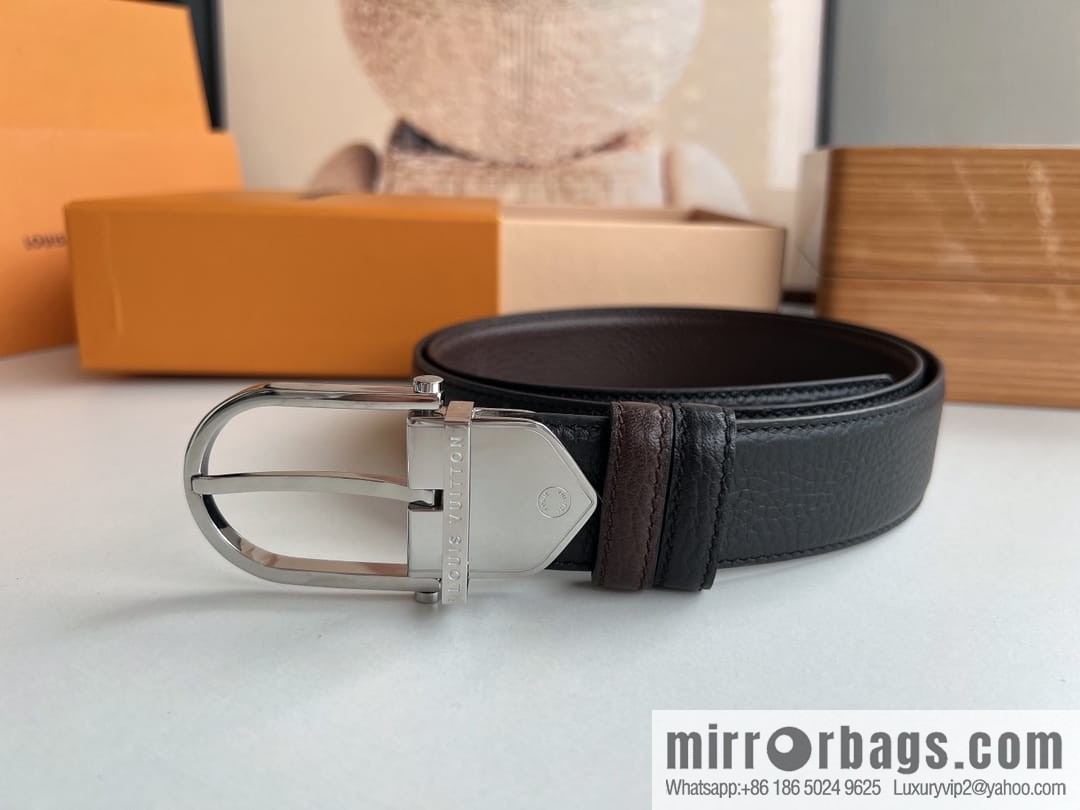 LV/Louis Vuitton, imported first-layer cowhide double-sided men's belt 35MM