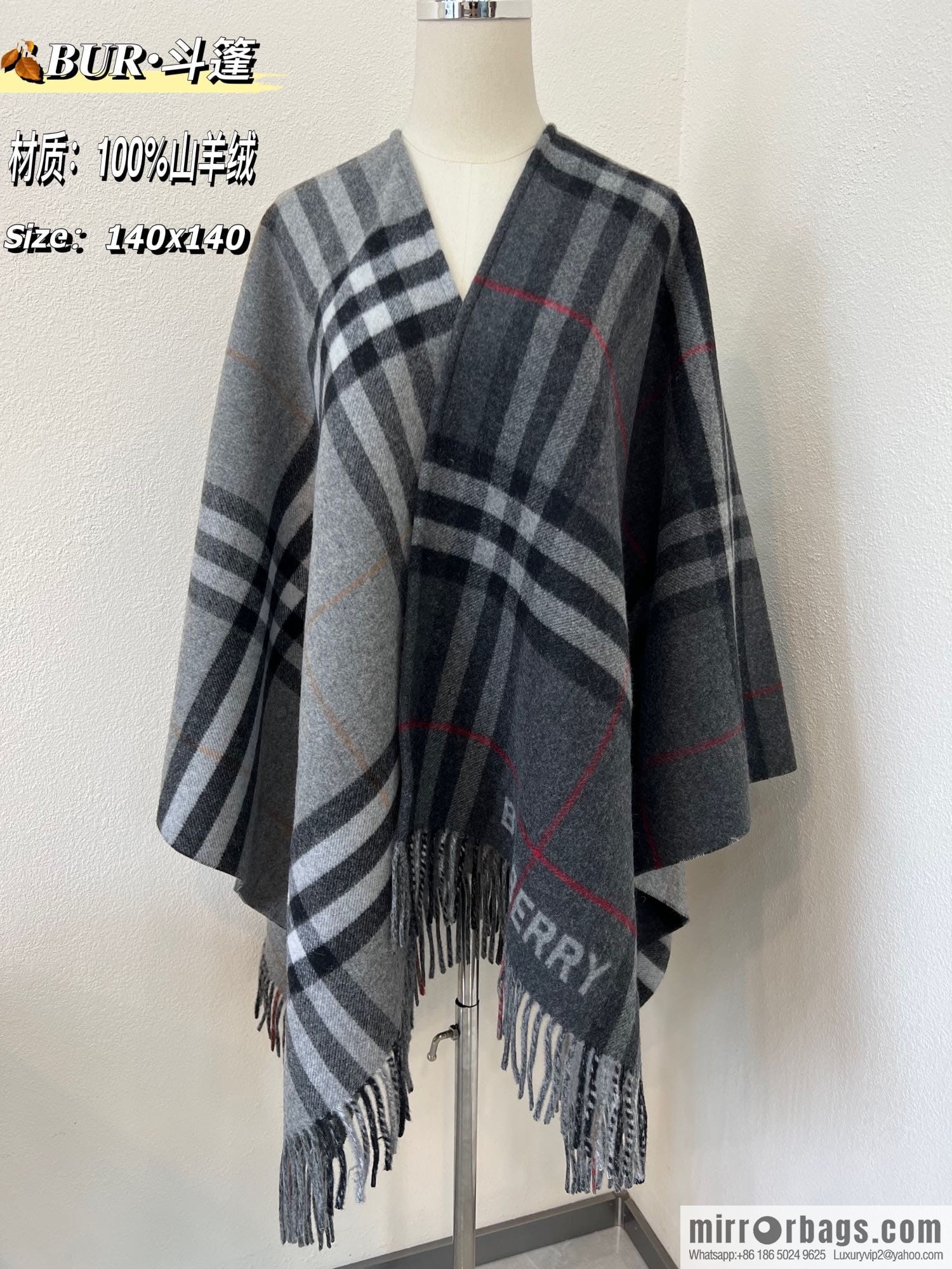 Burberry Burberry Tassel Edge Design Checked Cashmere Cape
